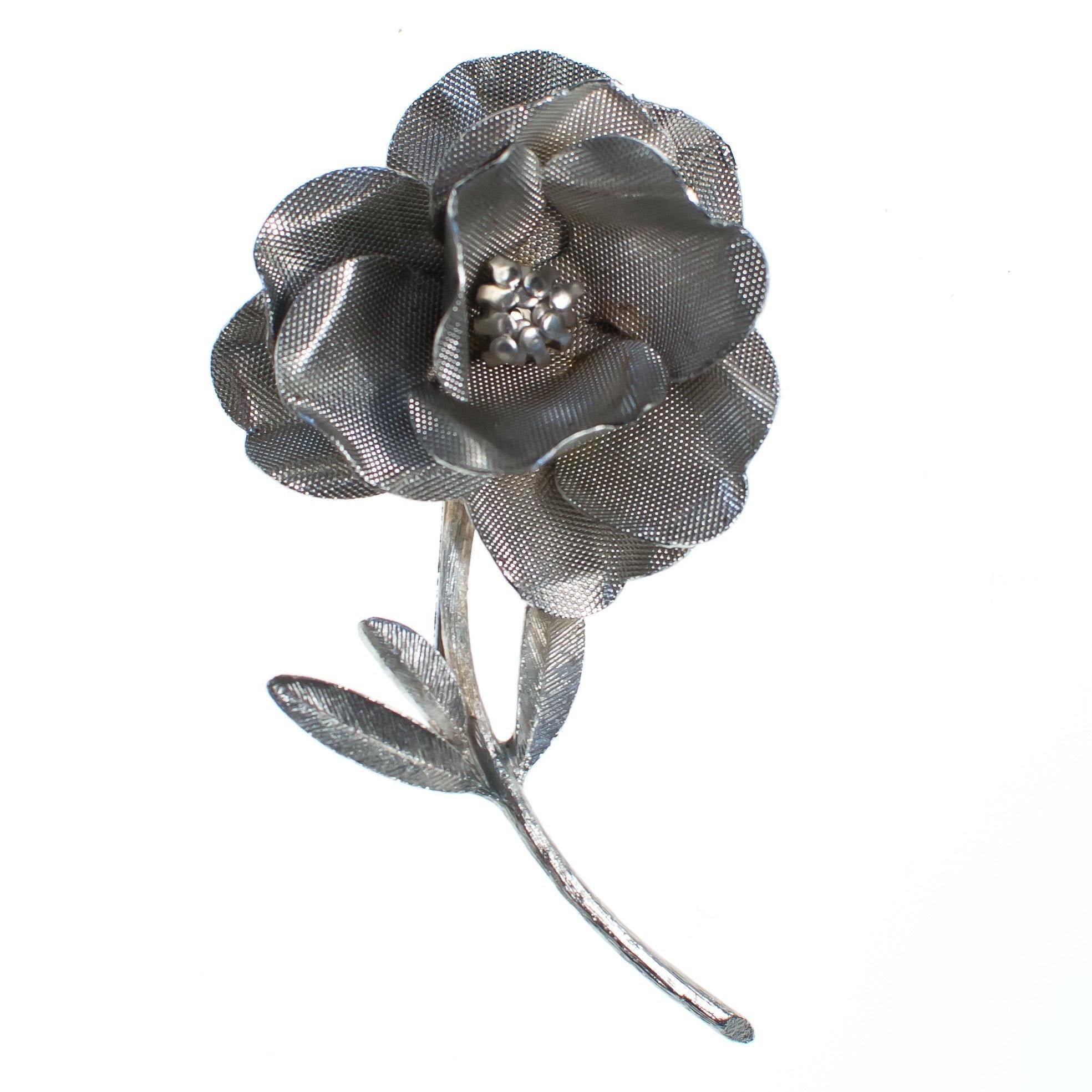 Vintage Huge Silver Rose Brooch by 1960s - Vintage Meet Modern Vintage Jewelry - Chicago, Illinois - #oldhollywoodglamour #vintagemeetmodern #designervintage #jewelrybox #antiquejewelry #vintagejewelry