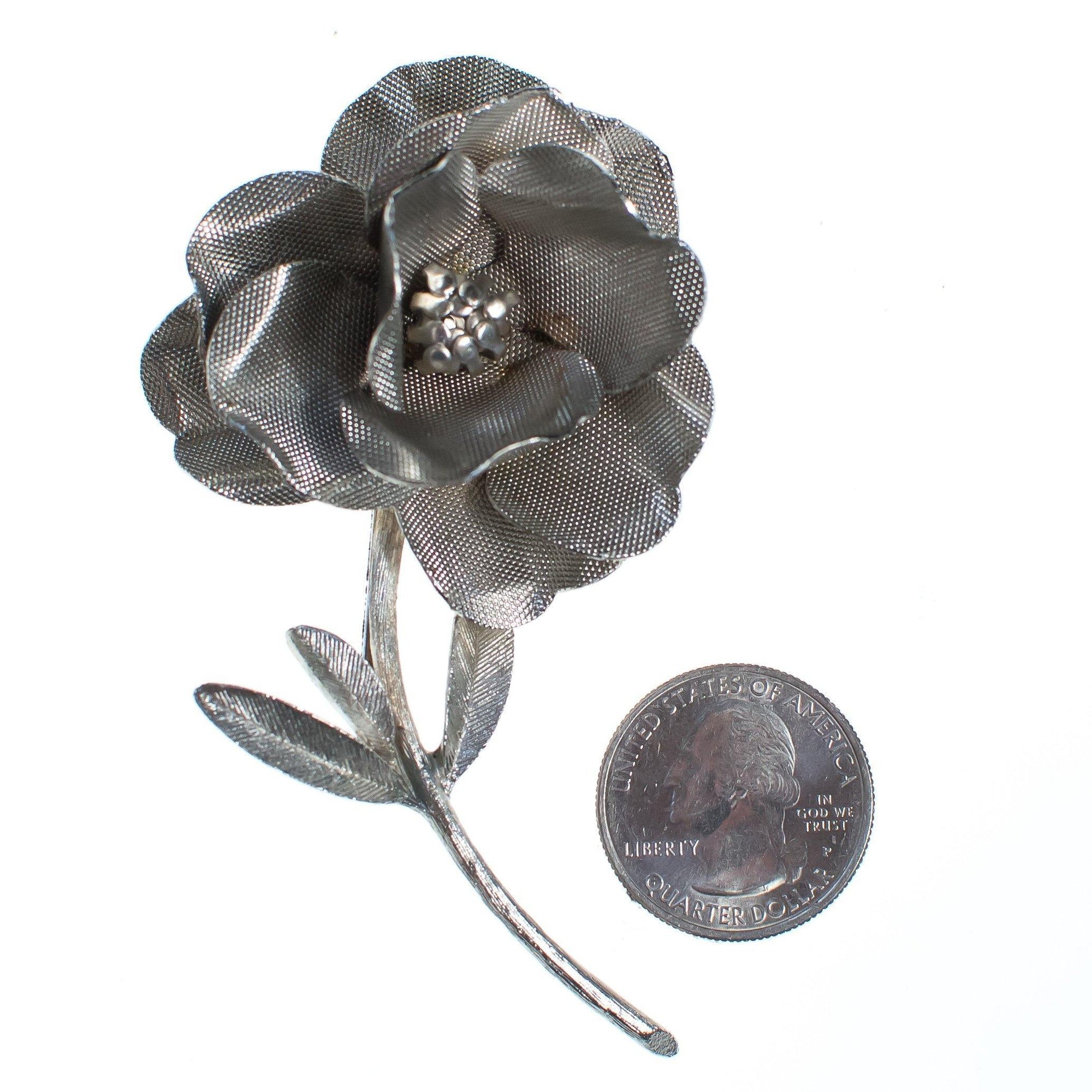 Vintage Huge Silver Rose Brooch by 1960s - Vintage Meet Modern Vintage Jewelry - Chicago, Illinois - #oldhollywoodglamour #vintagemeetmodern #designervintage #jewelrybox #antiquejewelry #vintagejewelry
