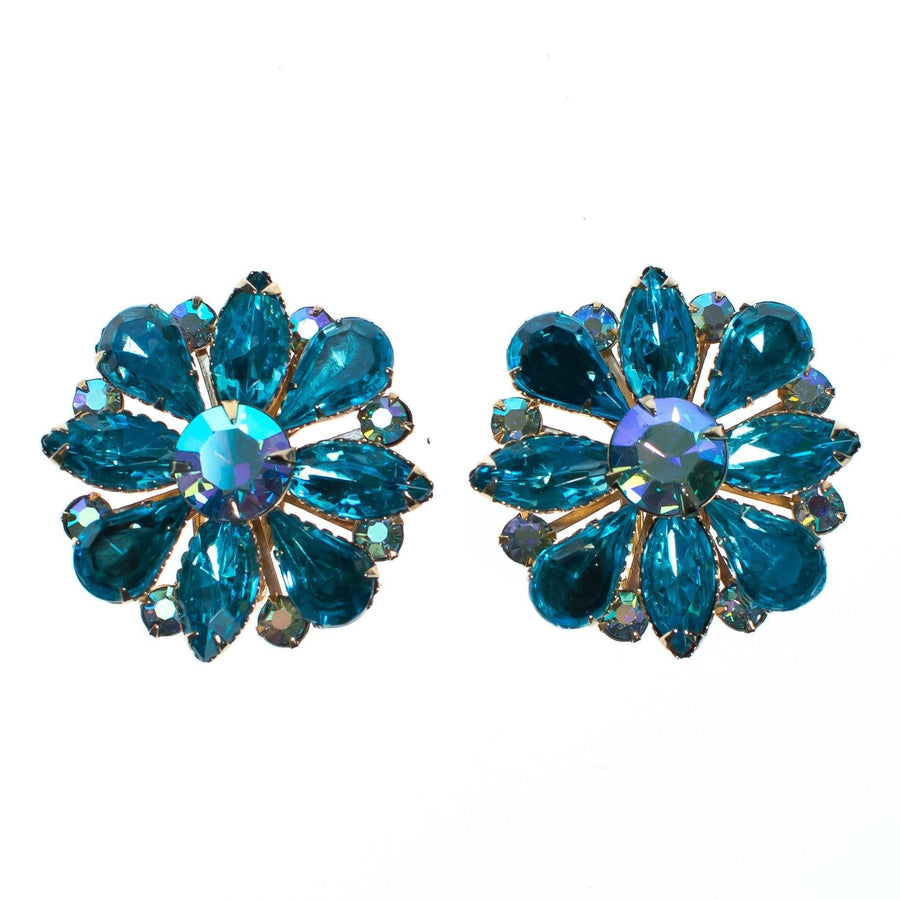 Vintage Judy Lee Aqua Blue Crystal Rhinestone Statement Earrings by 1950s - Vintage Meet Modern Vintage Jewelry - Chicago, Illinois - #oldhollywoodglamour #vintagemeetmodern #designervintage #jewelrybox #antiquejewelry #vintagejewelry