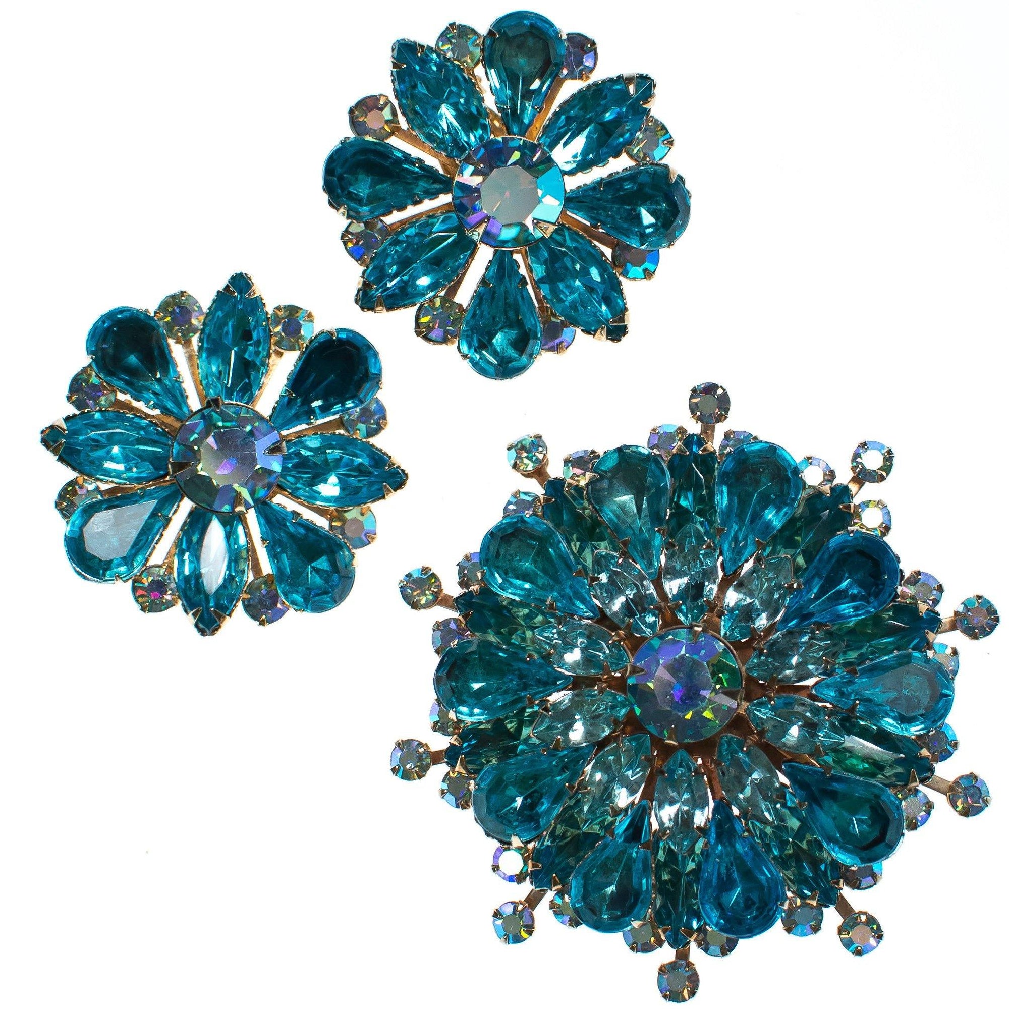 Vintage Judy Lee Aqua Blue Crystal Rhinestone Statement Earrings by 1950s - Vintage Meet Modern Vintage Jewelry - Chicago, Illinois - #oldhollywoodglamour #vintagemeetmodern #designervintage #jewelrybox #antiquejewelry #vintagejewelry