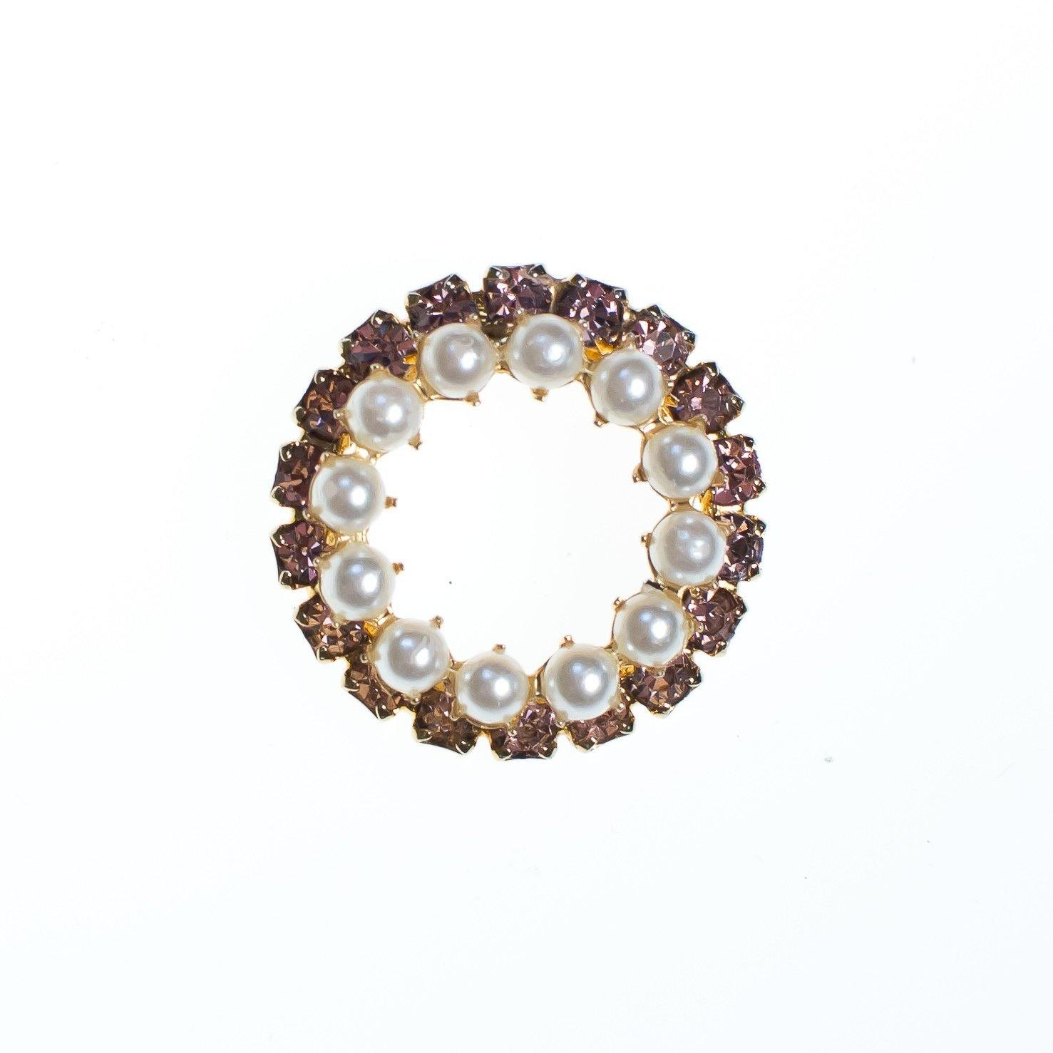 Vintage Pearl and Pink Rhinestone Circle Brooch by 1950s - Vintage Meet Modern Vintage Jewelry - Chicago, Illinois - #oldhollywoodglamour #vintagemeetmodern #designervintage #jewelrybox #antiquejewelry #vintagejewelry