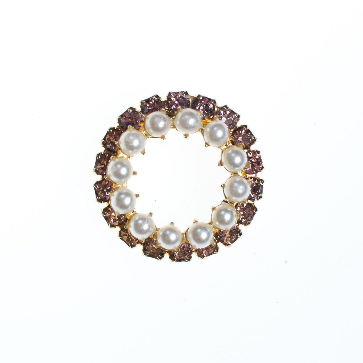 Vintage Pearl and Pink Rhinestone Circle Brooch