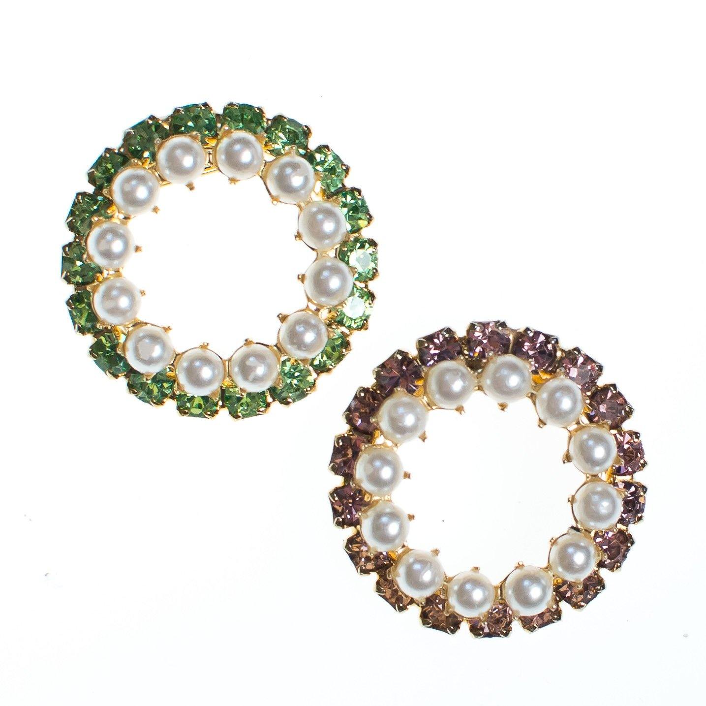 Vintage Pearl and Pink Rhinestone Circle Brooch by 1950s - Vintage Meet Modern Vintage Jewelry - Chicago, Illinois - #oldhollywoodglamour #vintagemeetmodern #designervintage #jewelrybox #antiquejewelry #vintagejewelry