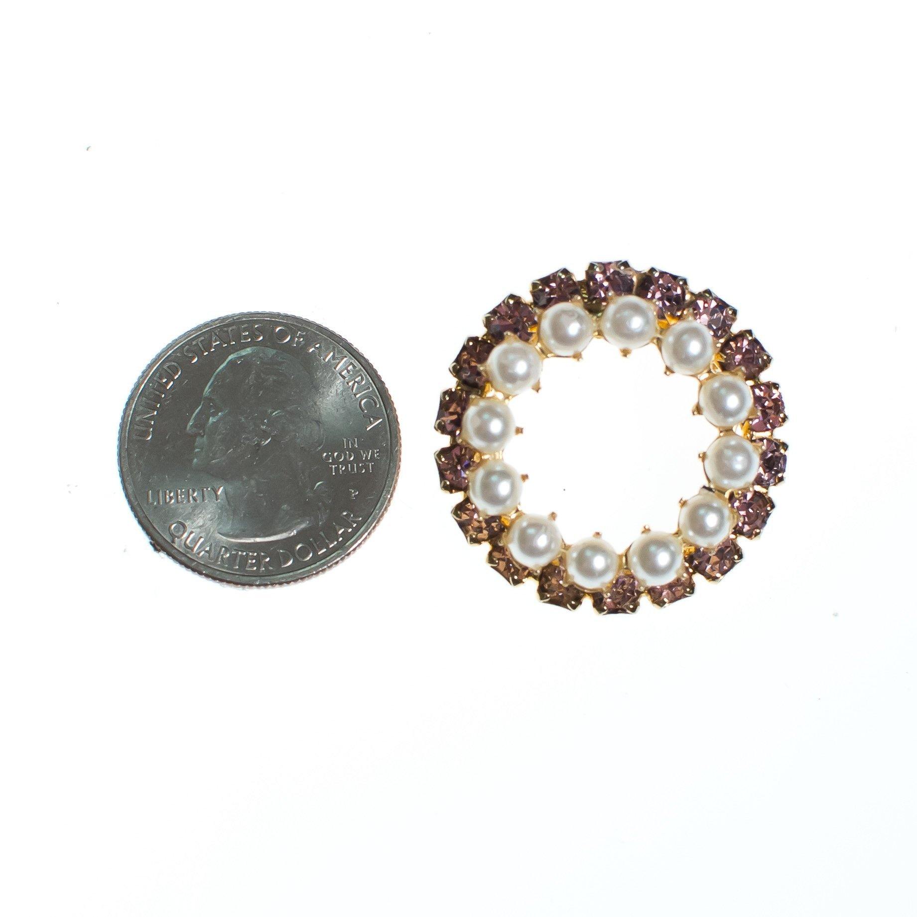 Vintage Pearl and Pink Rhinestone Circle Brooch by 1950s - Vintage Meet Modern Vintage Jewelry - Chicago, Illinois - #oldhollywoodglamour #vintagemeetmodern #designervintage #jewelrybox #antiquejewelry #vintagejewelry