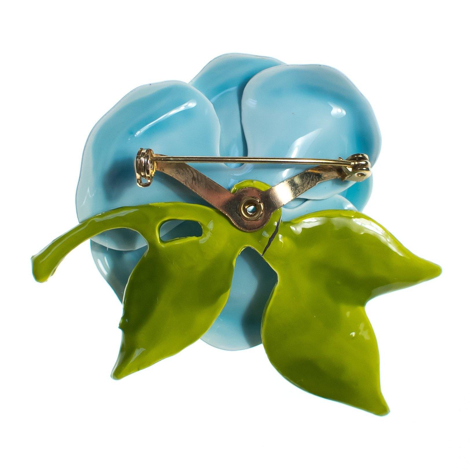 Vintage Blue Flower Enamel Brooch, Green Porcelain Leaves, Brooches and Pins by 1950s - Vintage Meet Modern Vintage Jewelry - Chicago, Illinois - #oldhollywoodglamour #vintagemeetmodern #designervintage #jewelrybox #antiquejewelry #vintagejewelry