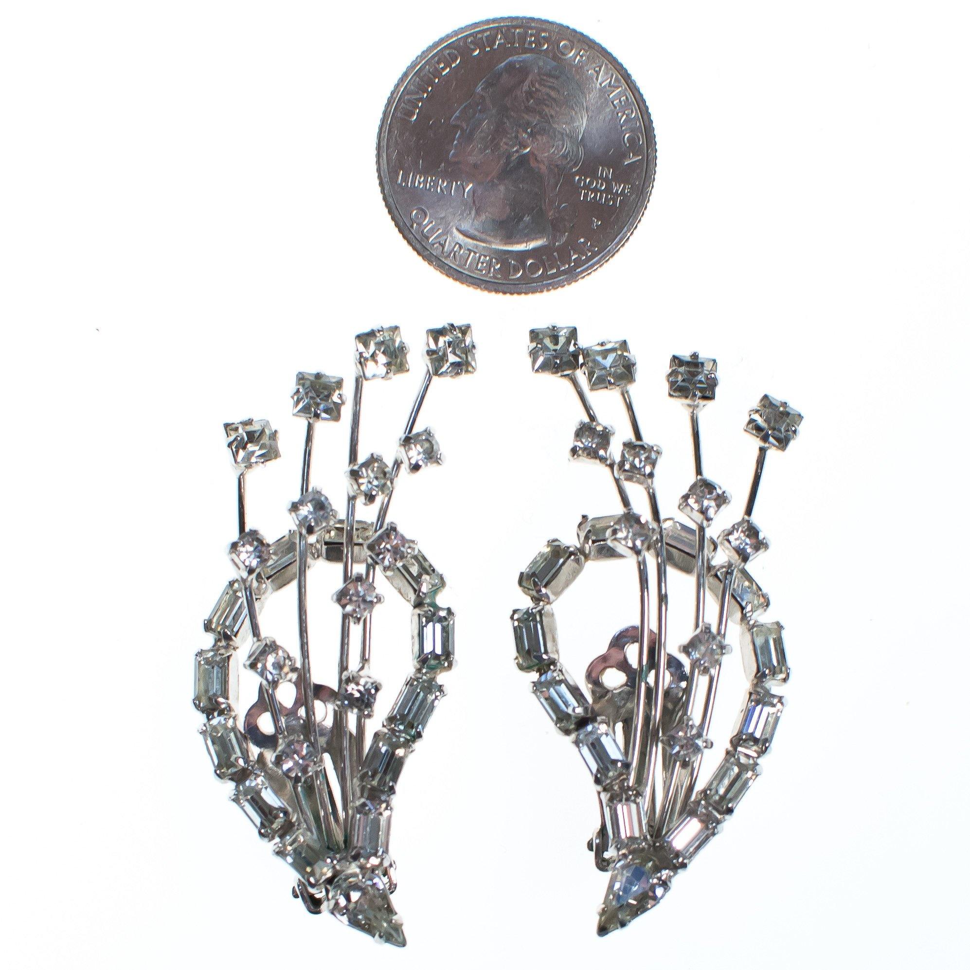Vintage Statement Earrings, Diamante Crystals, Silver Tone Setting, Clip-on by before 2000 - Vintage Meet Modern Vintage Jewelry - Chicago, Illinois - #oldhollywoodglamour #vintagemeetmodern #designervintage #jewelrybox #antiquejewelry #vintagejewelry