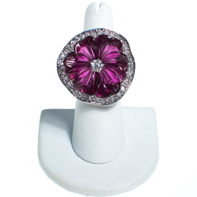 Vintage Kenneth Jay Lane Sparkling Purple Pansy Statement Ring with Pave Crystals by Kenneth Jay Lane - Vintage Meet Modern Vintage Jewelry - Chicago, Illinois - #oldhollywoodglamour #vintagemeetmodern #designervintage #jewelrybox #antiquejewelry #vintagejewelry