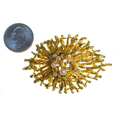Vintage Zentall Gold Brutalist Modern Brooch with Pearls by Zentall - Vintage Meet Modern Vintage Jewelry - Chicago, Illinois - #oldhollywoodglamour #vintagemeetmodern #designervintage #jewelrybox #antiquejewelry #vintagejewelry