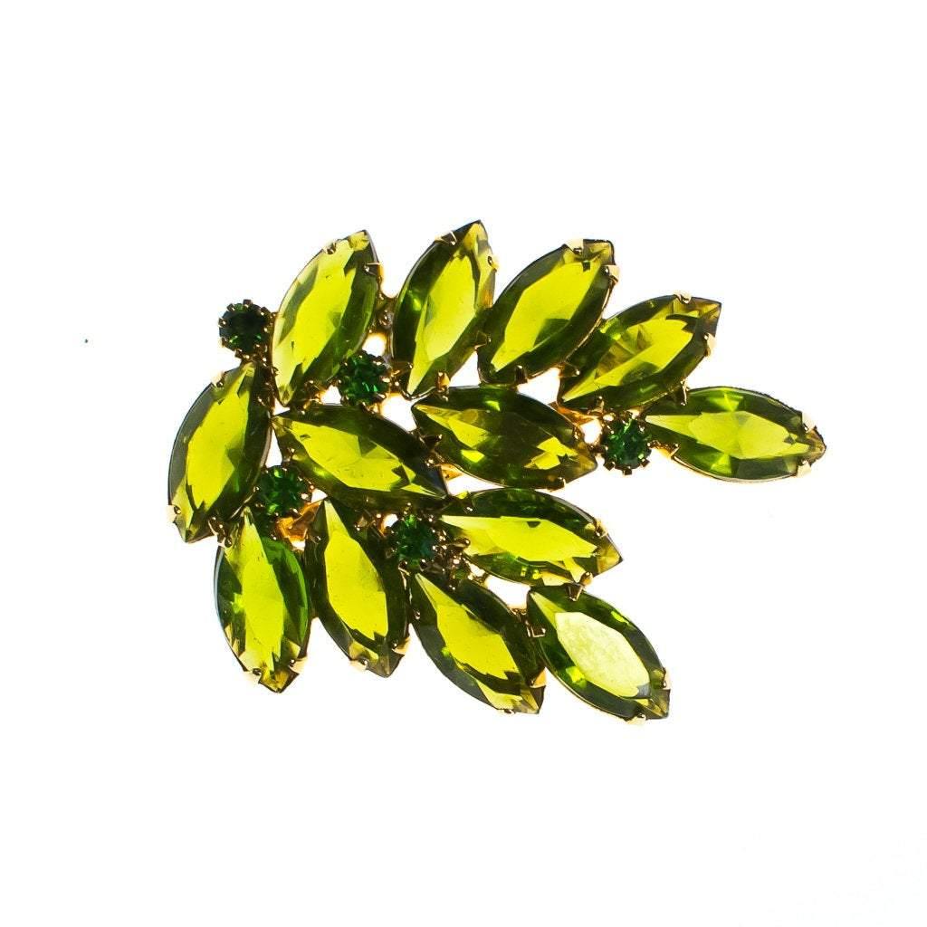 Vintage 1950s chartreuse green rhinestone cluster brooch by 1950s - Vintage Meet Modern Vintage Jewelry - Chicago, Illinois - #oldhollywoodglamour #vintagemeetmodern #designervintage #jewelrybox #antiquejewelry #vintagejewelry