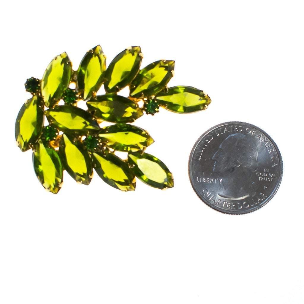 Vintage 1950s chartreuse green rhinestone cluster brooch by 1950s - Vintage Meet Modern Vintage Jewelry - Chicago, Illinois - #oldhollywoodglamour #vintagemeetmodern #designervintage #jewelrybox #antiquejewelry #vintagejewelry