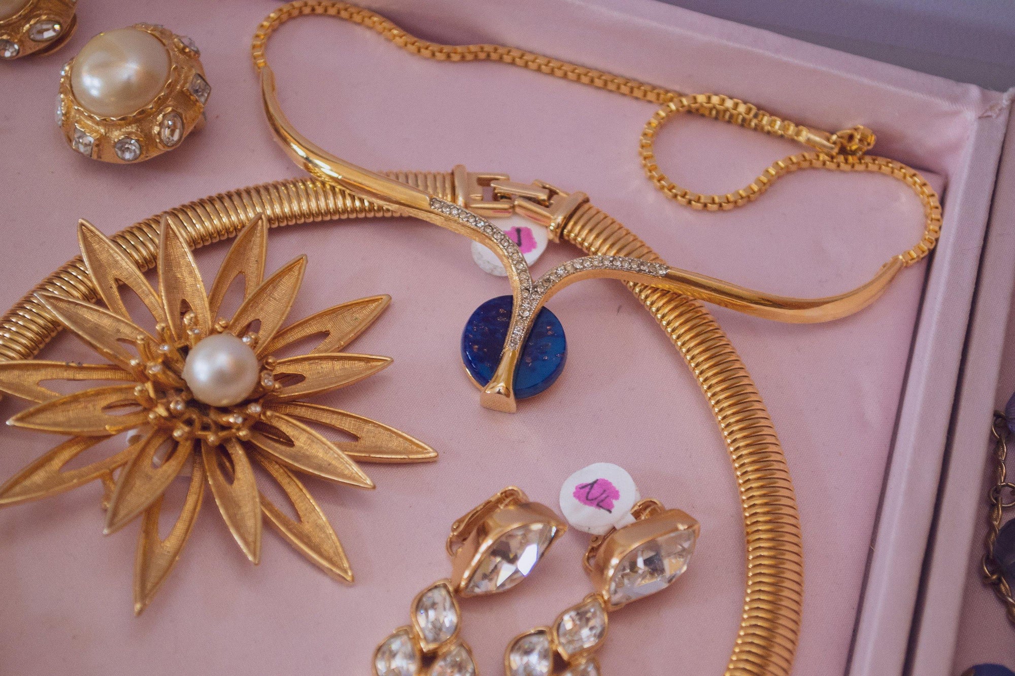 Vintage 1980s Couture Lapis Crystal Modernist Necklace by Couture Lapis - Vintage Meet Modern Vintage Jewelry - Chicago, Illinois - #oldhollywoodglamour #vintagemeetmodern #designervintage #jewelrybox #antiquejewelry #vintagejewelry