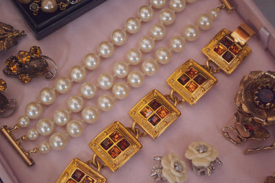 Vintage Napier Square Link Bracelet with Amber and Smokey Topaz Crystals by Napier - Vintage Meet Modern Vintage Jewelry - Chicago, Illinois - #oldhollywoodglamour #vintagemeetmodern #designervintage #jewelrybox #antiquejewelry #vintagejewelry