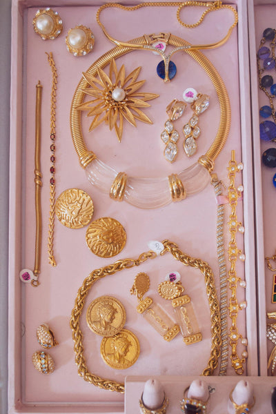 Vintage Garnet Bracelet Set in 18kt Gold Over Sterling Silver by 1980s - Vintage Meet Modern Vintage Jewelry - Chicago, Illinois - #oldhollywoodglamour #vintagemeetmodern #designervintage #jewelrybox #antiquejewelry #vintagejewelry