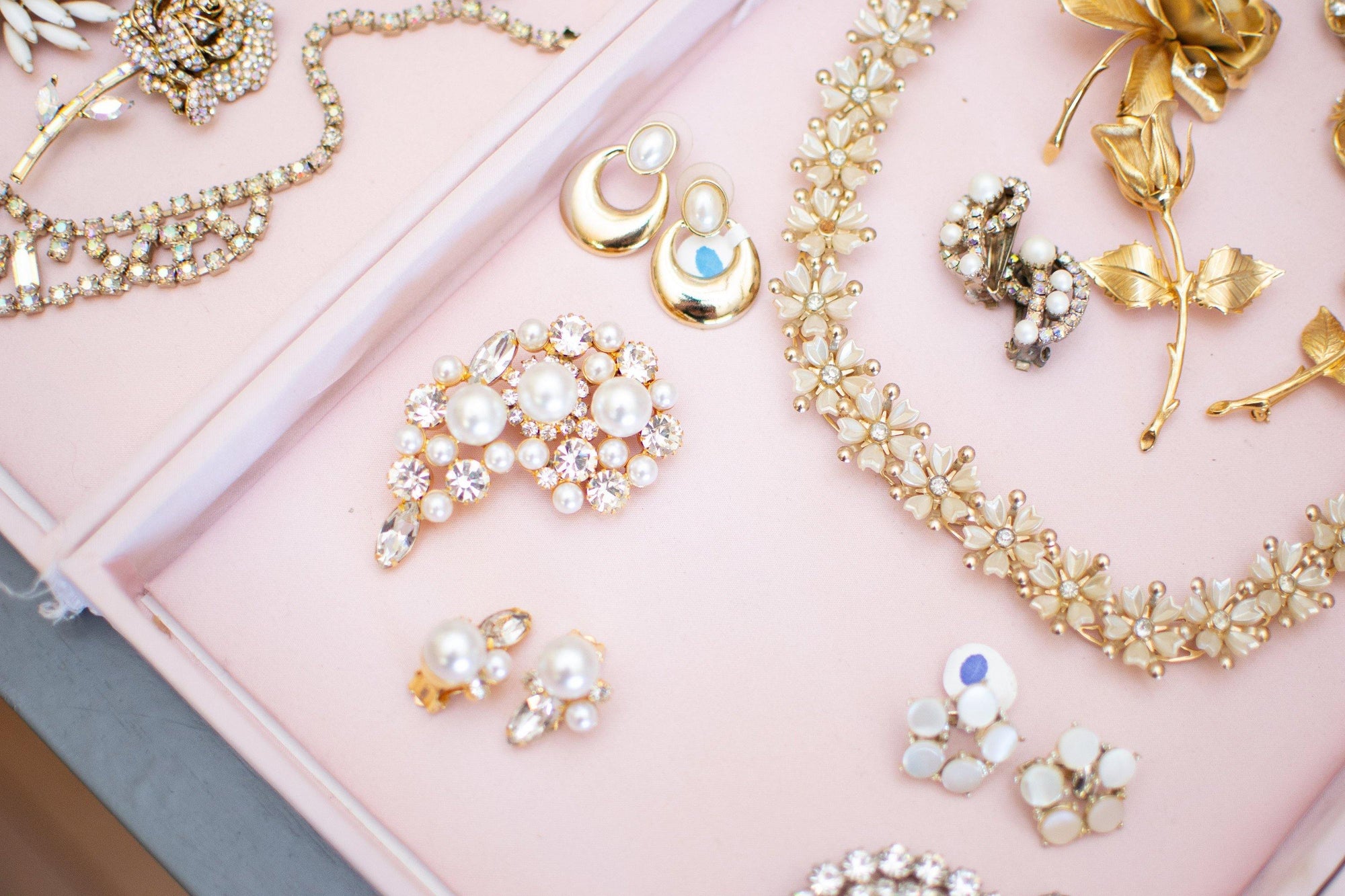 Vintage Pearl and Marquise Diamante Statement Earrings by 1950s - Vintage Meet Modern Vintage Jewelry - Chicago, Illinois - #oldhollywoodglamour #vintagemeetmodern #designervintage #jewelrybox #antiquejewelry #vintagejewelry