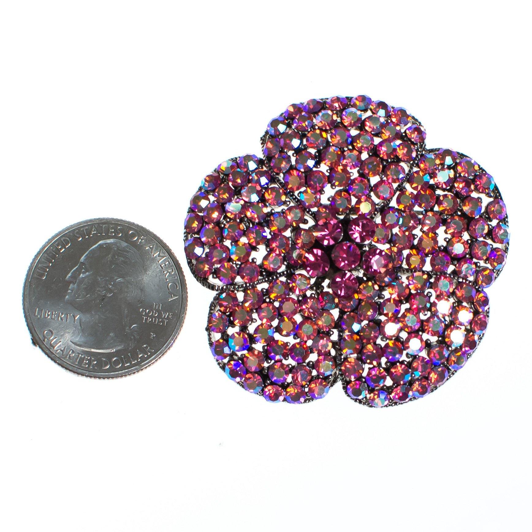 Vintage Large Pink Rhinestone Flower Brooch by 1990s - Vintage Meet Modern Vintage Jewelry - Chicago, Illinois - #oldhollywoodglamour #vintagemeetmodern #designervintage #jewelrybox #antiquejewelry #vintagejewelry