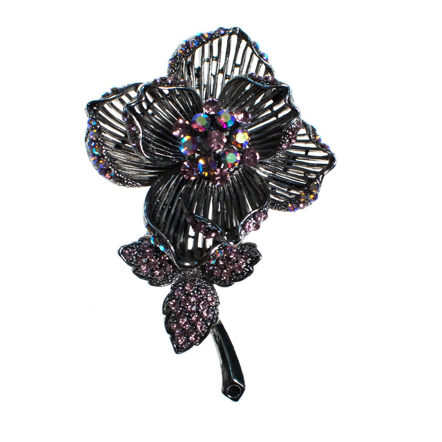 Vintage Silver Long Stem Rose Brooch with Iridescent Pink Rhinestones by 1990s - Vintage Meet Modern Vintage Jewelry - Chicago, Illinois - #oldhollywoodglamour #vintagemeetmodern #designervintage #jewelrybox #antiquejewelry #vintagejewelry