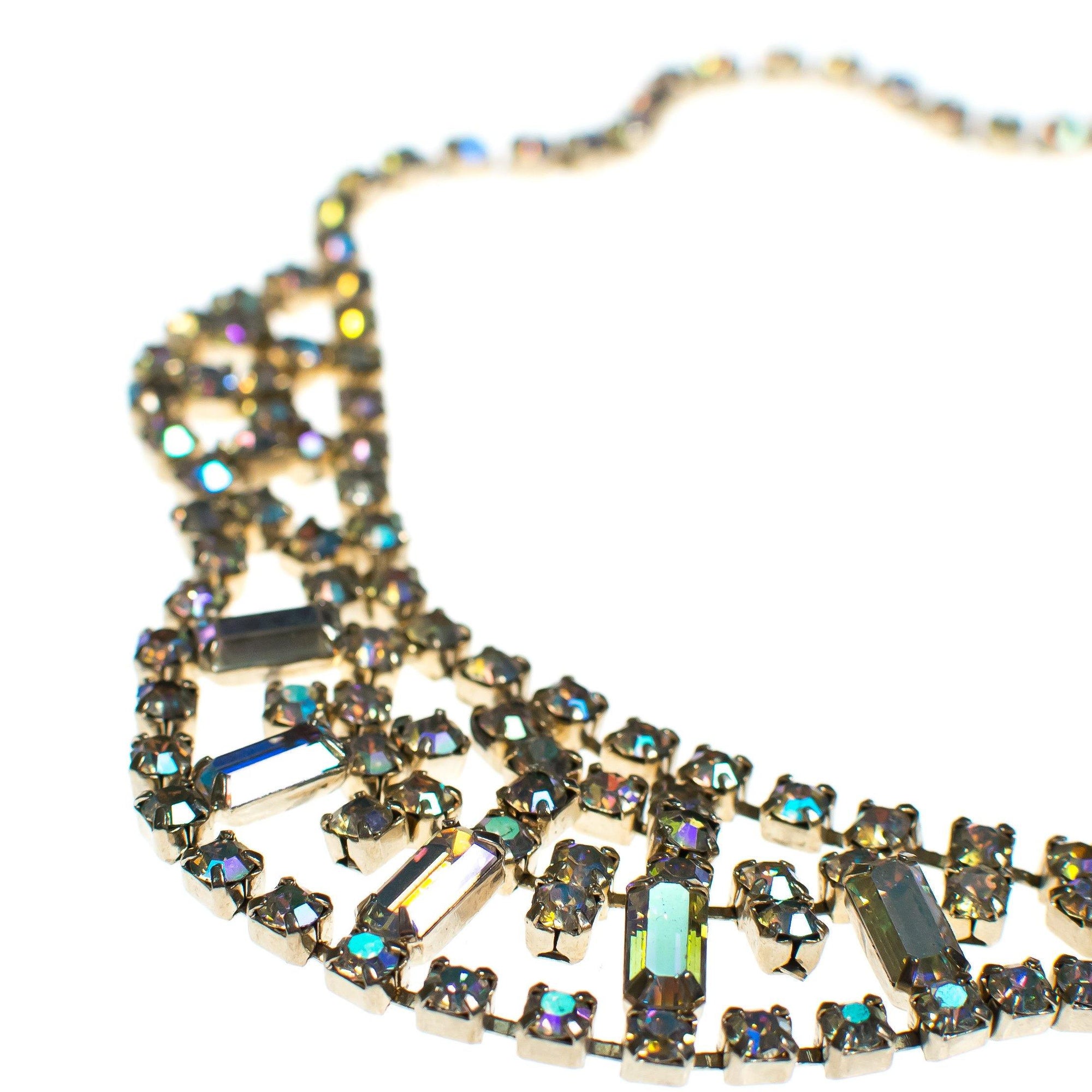 Vintage Aurora Borealis Iridescent Crystal Necklace by 1950s - Vintage Meet Modern Vintage Jewelry - Chicago, Illinois - #oldhollywoodglamour #vintagemeetmodern #designervintage #jewelrybox #antiquejewelry #vintagejewelry