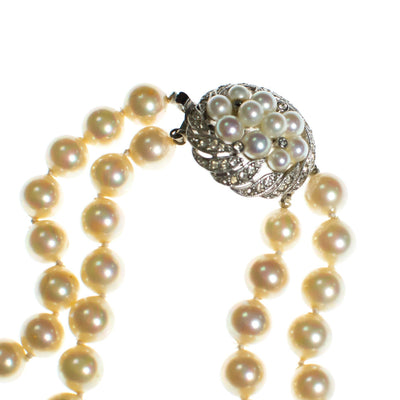 Vintage Art Deco Long Double Strand Creamy Ivory Glass Pearl Necklace with Diamante Rhinestone Clasp by 1950s - Vintage Meet Modern Vintage Jewelry - Chicago, Illinois - #oldhollywoodglamour #vintagemeetmodern #designervintage #jewelrybox #antiquejewelry #vintagejewelry