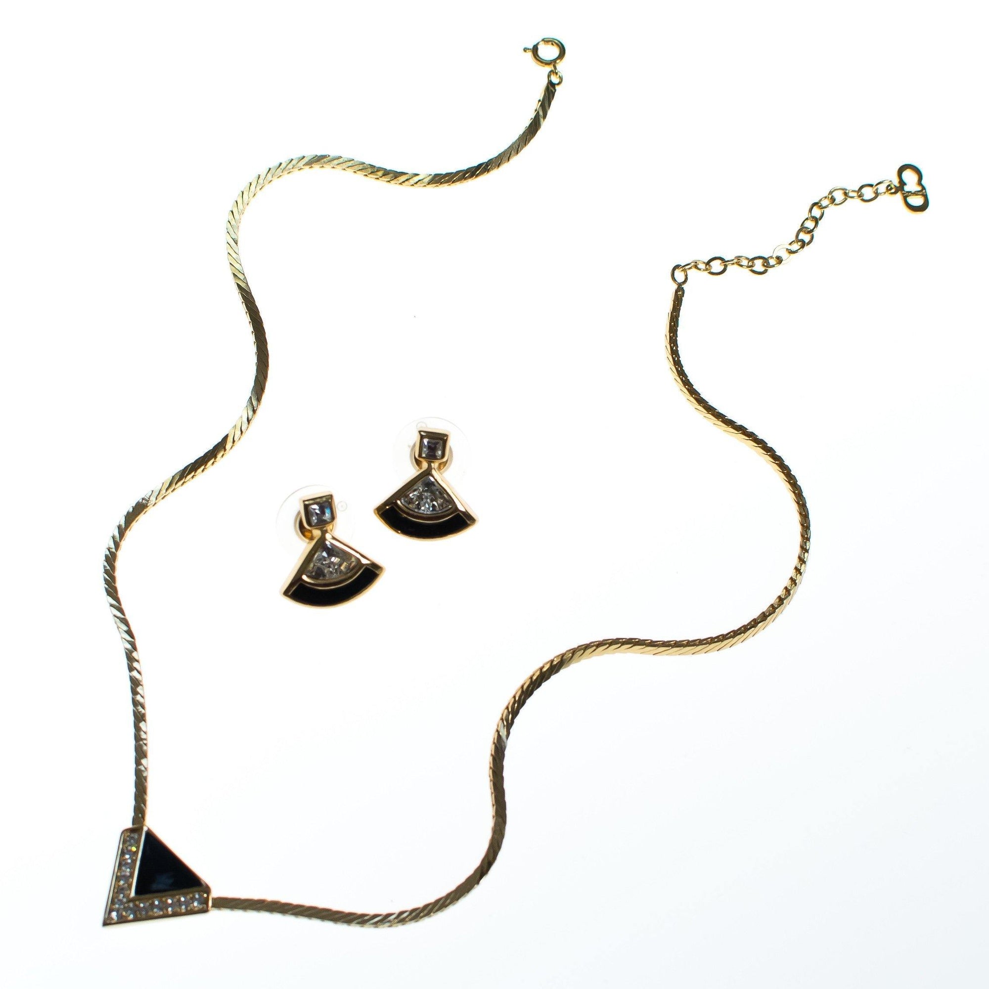 Vintage 1980s Christian Dior Modernist Black Geometric Pendant with Diamante Crystals by Christian Dior - Vintage Meet Modern Vintage Jewelry - Chicago, Illinois - #oldhollywoodglamour #vintagemeetmodern #designervintage #jewelrybox #antiquejewelry #vintagejewelry