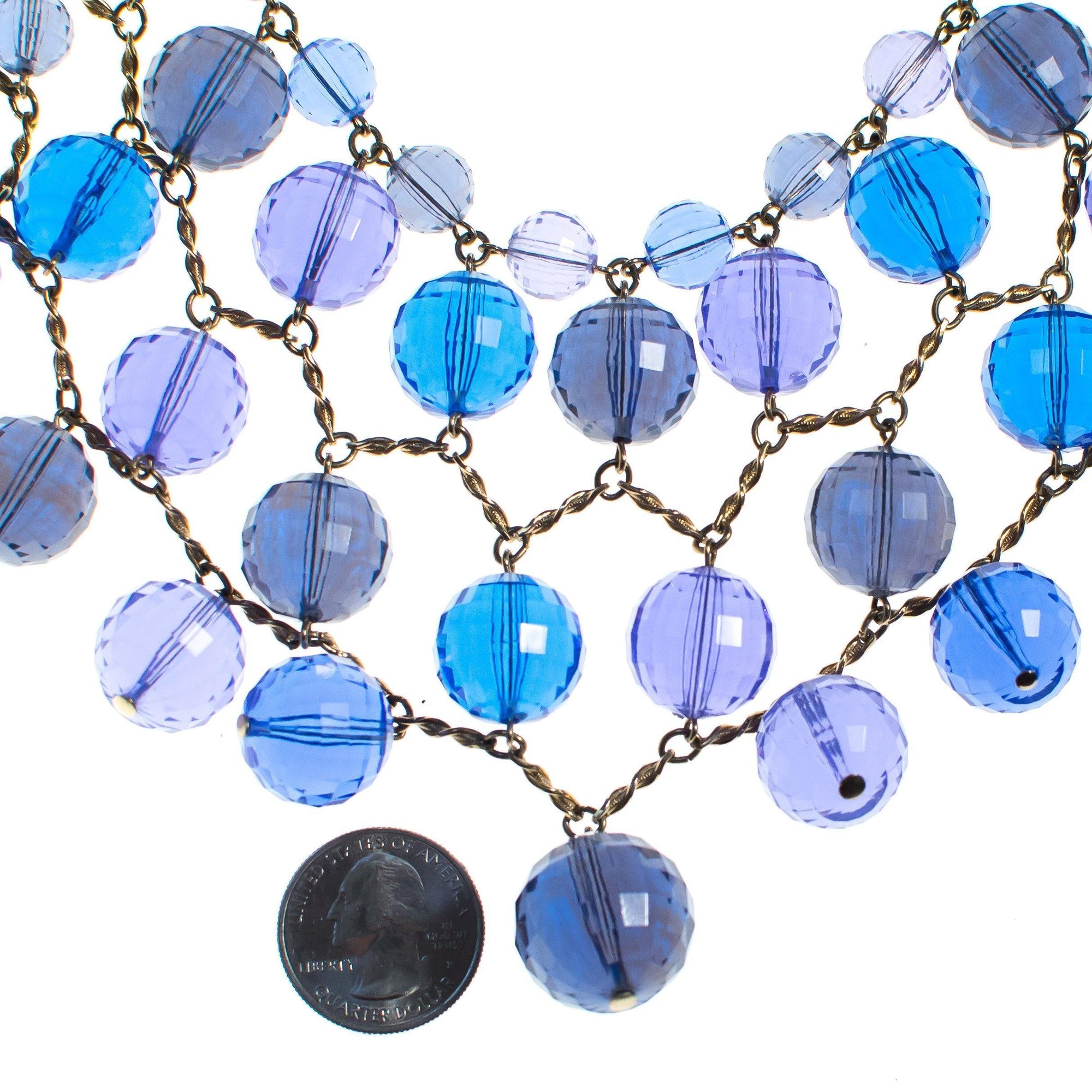 Vintage Faceted Blue Lucite Bubble Bead Bib Statement Necklace by 1960s - Vintage Meet Modern Vintage Jewelry - Chicago, Illinois - #oldhollywoodglamour #vintagemeetmodern #designervintage #jewelrybox #antiquejewelry #vintagejewelry