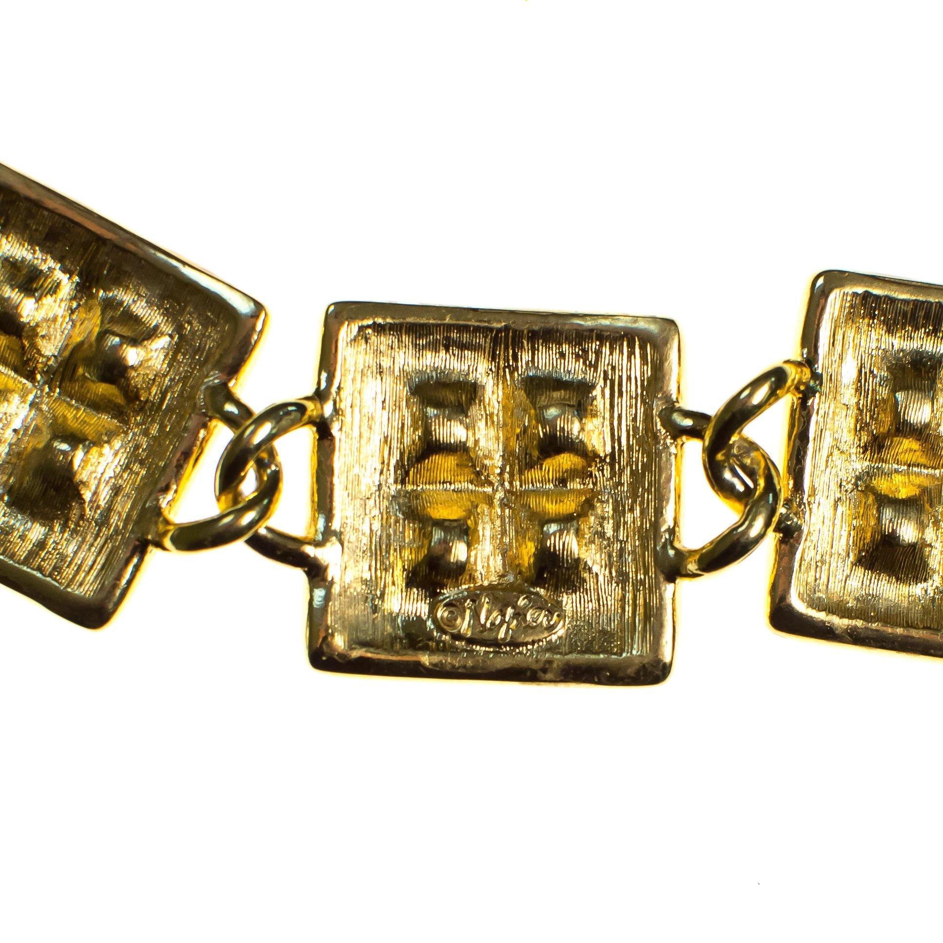 Vintage Napier Square Link Bracelet with Amber and Smokey Topaz Crystals by Napier - Vintage Meet Modern Vintage Jewelry - Chicago, Illinois - #oldhollywoodglamour #vintagemeetmodern #designervintage #jewelrybox #antiquejewelry #vintagejewelry