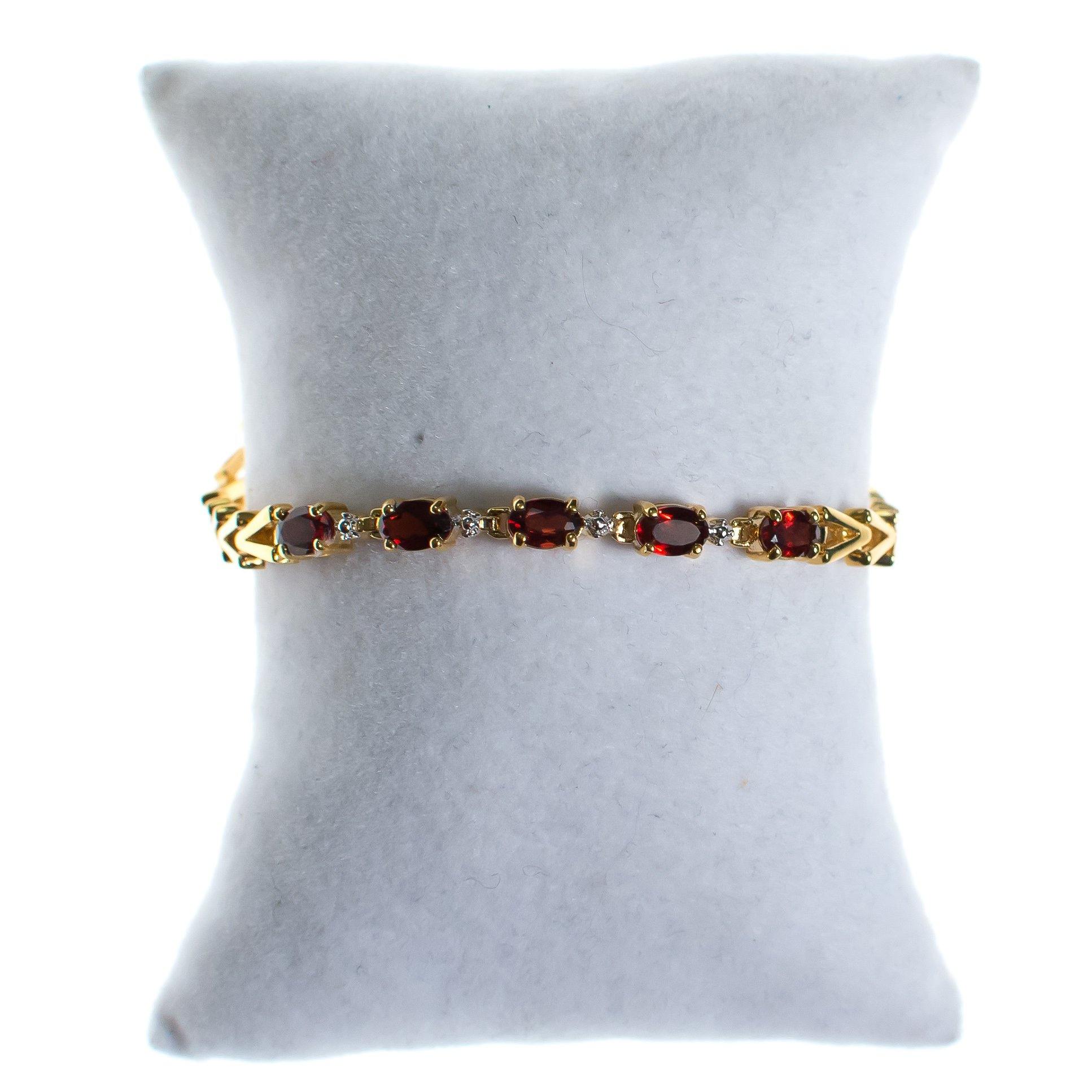Vintage Garnet Bracelet Set in 18kt Gold Over Sterling Silver by 1980s - Vintage Meet Modern Vintage Jewelry - Chicago, Illinois - #oldhollywoodglamour #vintagemeetmodern #designervintage #jewelrybox #antiquejewelry #vintagejewelry