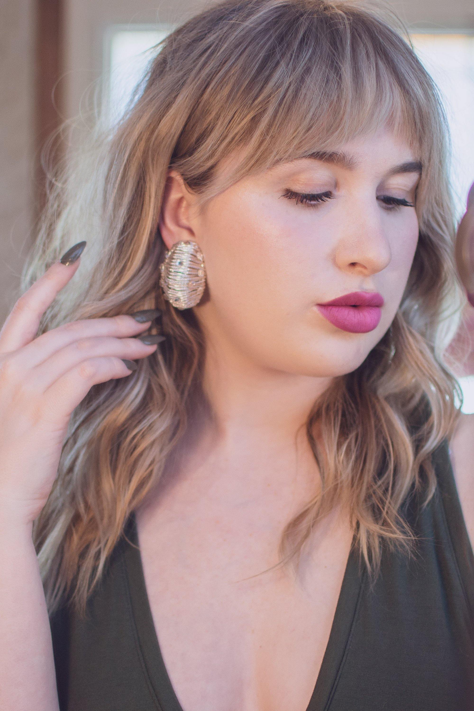 Vintage Modernist Wired Silver Statement Earrings with Sequin Crystals by 1980s - Vintage Meet Modern Vintage Jewelry - Chicago, Illinois - #oldhollywoodglamour #vintagemeetmodern #designervintage #jewelrybox #antiquejewelry #vintagejewelry