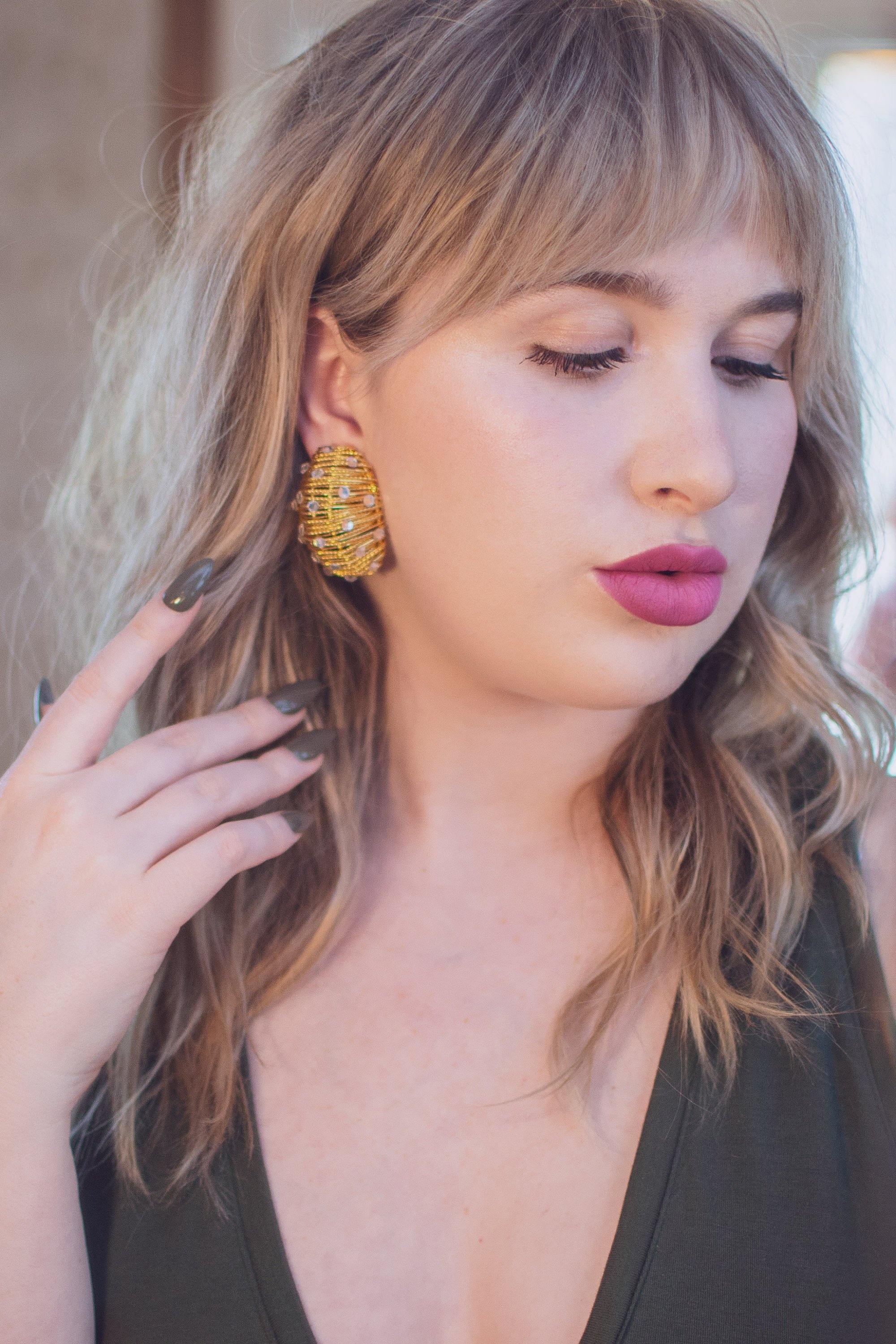 Vintage Gold Statement Earrings with Diamante Mirrored Crystals by 1980s - Vintage Meet Modern Vintage Jewelry - Chicago, Illinois - #oldhollywoodglamour #vintagemeetmodern #designervintage #jewelrybox #antiquejewelry #vintagejewelry