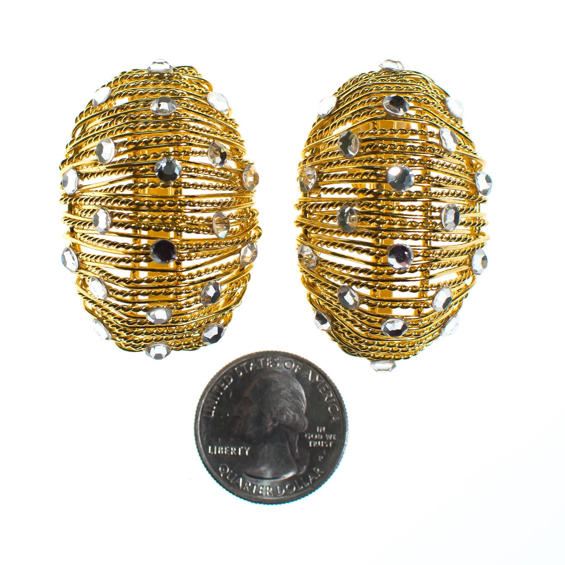 Vintage Gold Statement Earrings with Diamante Mirrored Crystals by 1980s - Vintage Meet Modern Vintage Jewelry - Chicago, Illinois - #oldhollywoodglamour #vintagemeetmodern #designervintage #jewelrybox #antiquejewelry #vintagejewelry