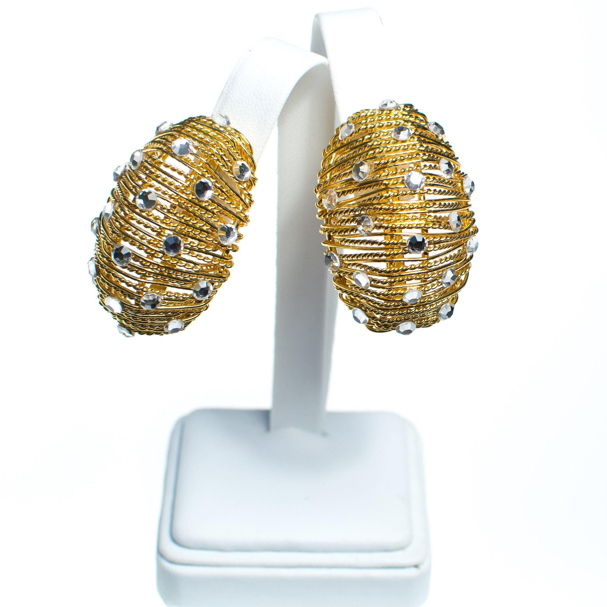 Vintage Gold Statement Earrings with Diamante Mirrored Crystals by 1980s - Vintage Meet Modern Vintage Jewelry - Chicago, Illinois - #oldhollywoodglamour #vintagemeetmodern #designervintage #jewelrybox #antiquejewelry #vintagejewelry