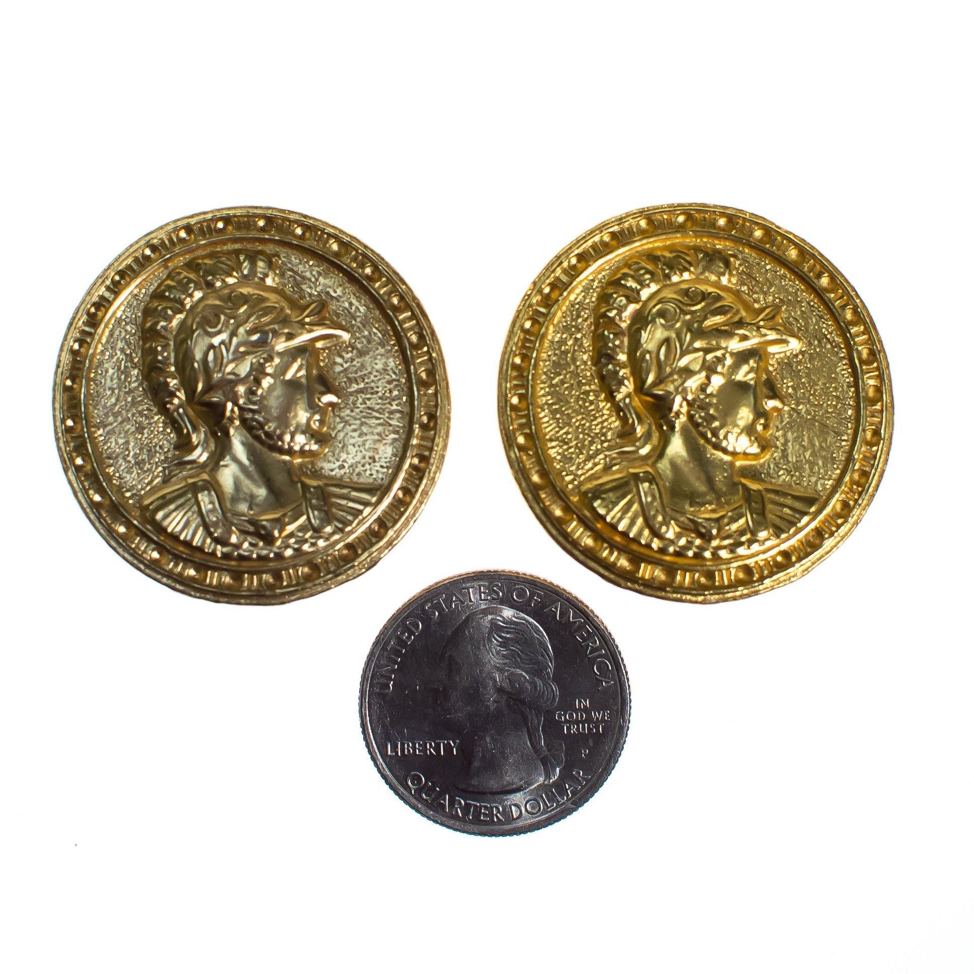 Vintage 1980s Roman Coin Earrings, Gold Tone Setting, Clip-on by 1980s - Vintage Meet Modern Vintage Jewelry - Chicago, Illinois - #oldhollywoodglamour #vintagemeetmodern #designervintage #jewelrybox #antiquejewelry #vintagejewelry