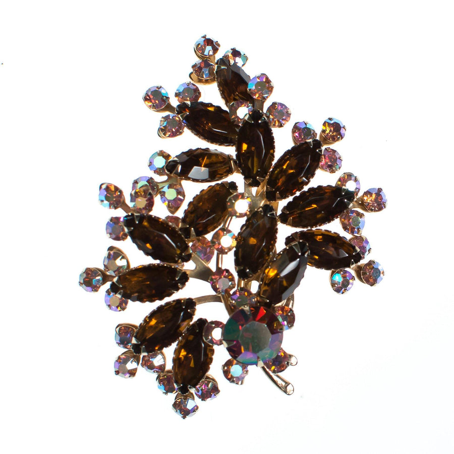 Vintage 1950s Amber and Pink Aurora Borealis Rhinestone Brooch by 1950s - Vintage Meet Modern Vintage Jewelry - Chicago, Illinois - #oldhollywoodglamour #vintagemeetmodern #designervintage #jewelrybox #antiquejewelry #vintagejewelry