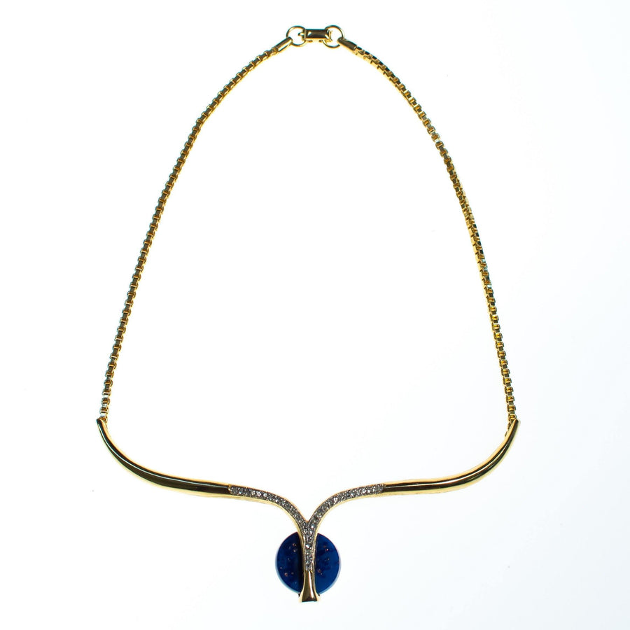 Vintage 1980s Couture Lapis Crystal Modernist Necklace by Couture Lapis - Vintage Meet Modern Vintage Jewelry - Chicago, Illinois - #oldhollywoodglamour #vintagemeetmodern #designervintage #jewelrybox #antiquejewelry #vintagejewelry