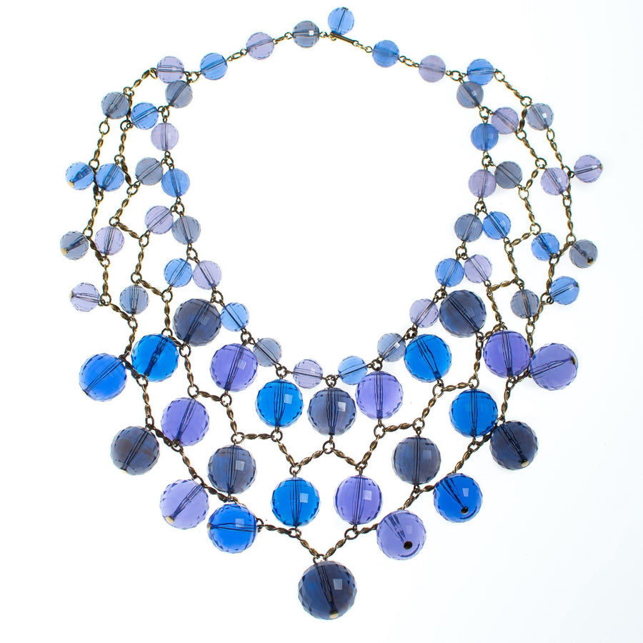 Vintage Faceted Blue Lucite Bubble Bead Bib Statement Necklace by 1960s - Vintage Meet Modern Vintage Jewelry - Chicago, Illinois - #oldhollywoodglamour #vintagemeetmodern #designervintage #jewelrybox #antiquejewelry #vintagejewelry