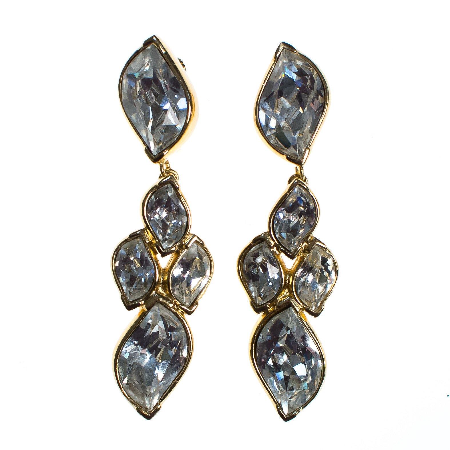 Vintage Christian Dior Diamante Crystal Drop Statement Earrings by Christian Dior - Vintage Meet Modern Vintage Jewelry - Chicago, Illinois - #oldhollywoodglamour #vintagemeetmodern #designervintage #jewelrybox #antiquejewelry #vintagejewelry