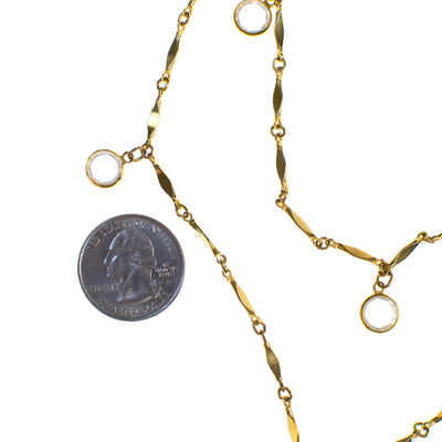 Vintage Bezel Set Crystal and Gold Flat Link Chain Necklace by 1980s - Vintage Meet Modern Vintage Jewelry - Chicago, Illinois - #oldhollywoodglamour #vintagemeetmodern #designervintage #jewelrybox #antiquejewelry #vintagejewelry