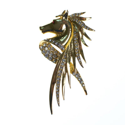 Vintage 1980s Gold and Rhinestone Horse Brooch by 1980s - Vintage Meet Modern Vintage Jewelry - Chicago, Illinois - #oldhollywoodglamour #vintagemeetmodern #designervintage #jewelrybox #antiquejewelry #vintagejewelry