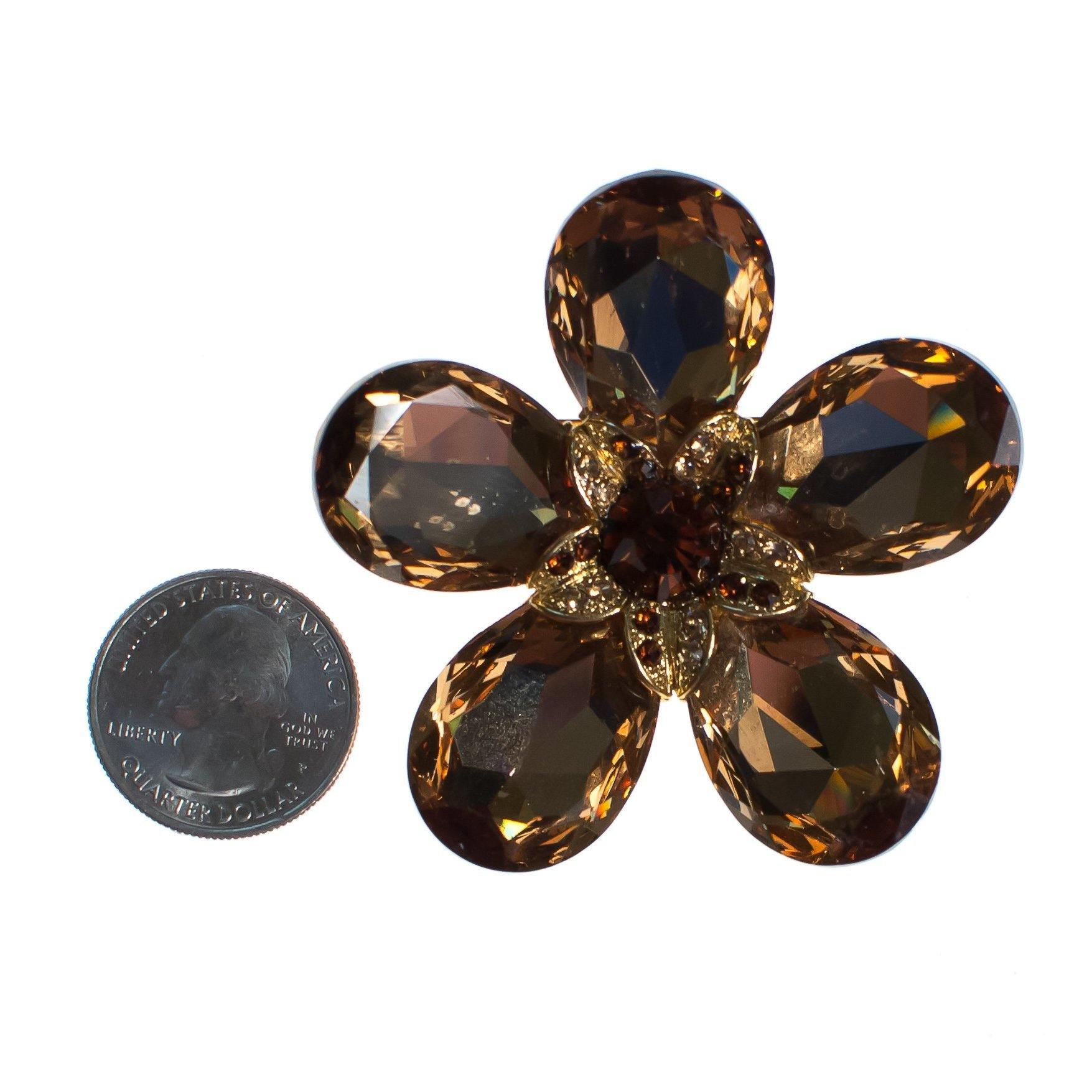 Vintage Smokey Topaz Crystal Flower Brooch by 1980s - Vintage Meet Modern Vintage Jewelry - Chicago, Illinois - #oldhollywoodglamour #vintagemeetmodern #designervintage #jewelrybox #antiquejewelry #vintagejewelry