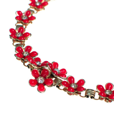 Vintage 1950s Red Daisy with Rhinestones Thermoset Choker Necklace by 1950s - Vintage Meet Modern Vintage Jewelry - Chicago, Illinois - #oldhollywoodglamour #vintagemeetmodern #designervintage #jewelrybox #antiquejewelry #vintagejewelry