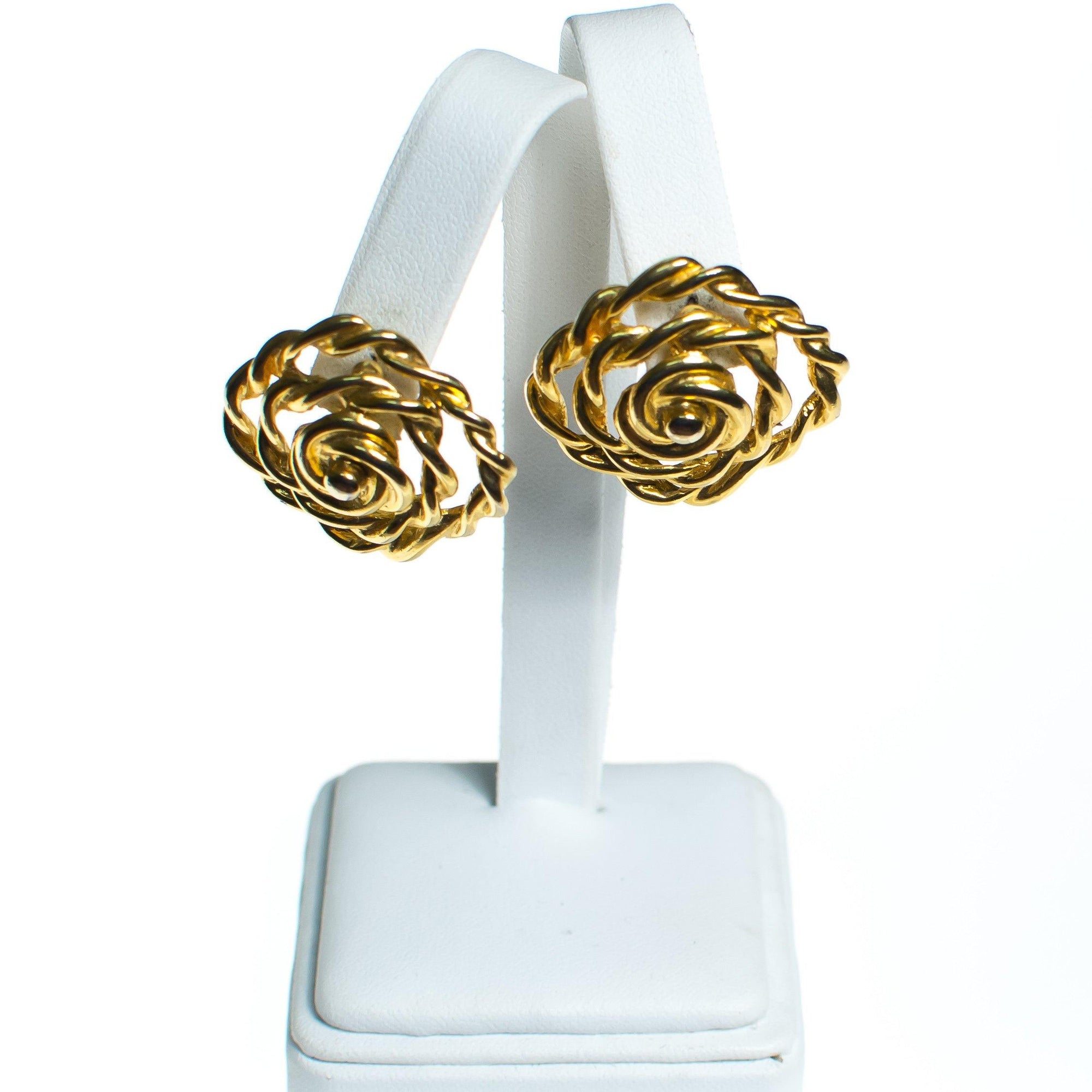 Vintage 1980s Gold Cable Geometric Statement Earrings by 1980s - Vintage Meet Modern Vintage Jewelry - Chicago, Illinois - #oldhollywoodglamour #vintagemeetmodern #designervintage #jewelrybox #antiquejewelry #vintagejewelry