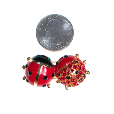 Vintage Ladybug Brooch, Black, Green and Red Rhinestones, Brooches and Pins by 1980s - Vintage Meet Modern Vintage Jewelry - Chicago, Illinois - #oldhollywoodglamour #vintagemeetmodern #designervintage #jewelrybox #antiquejewelry #vintagejewelry