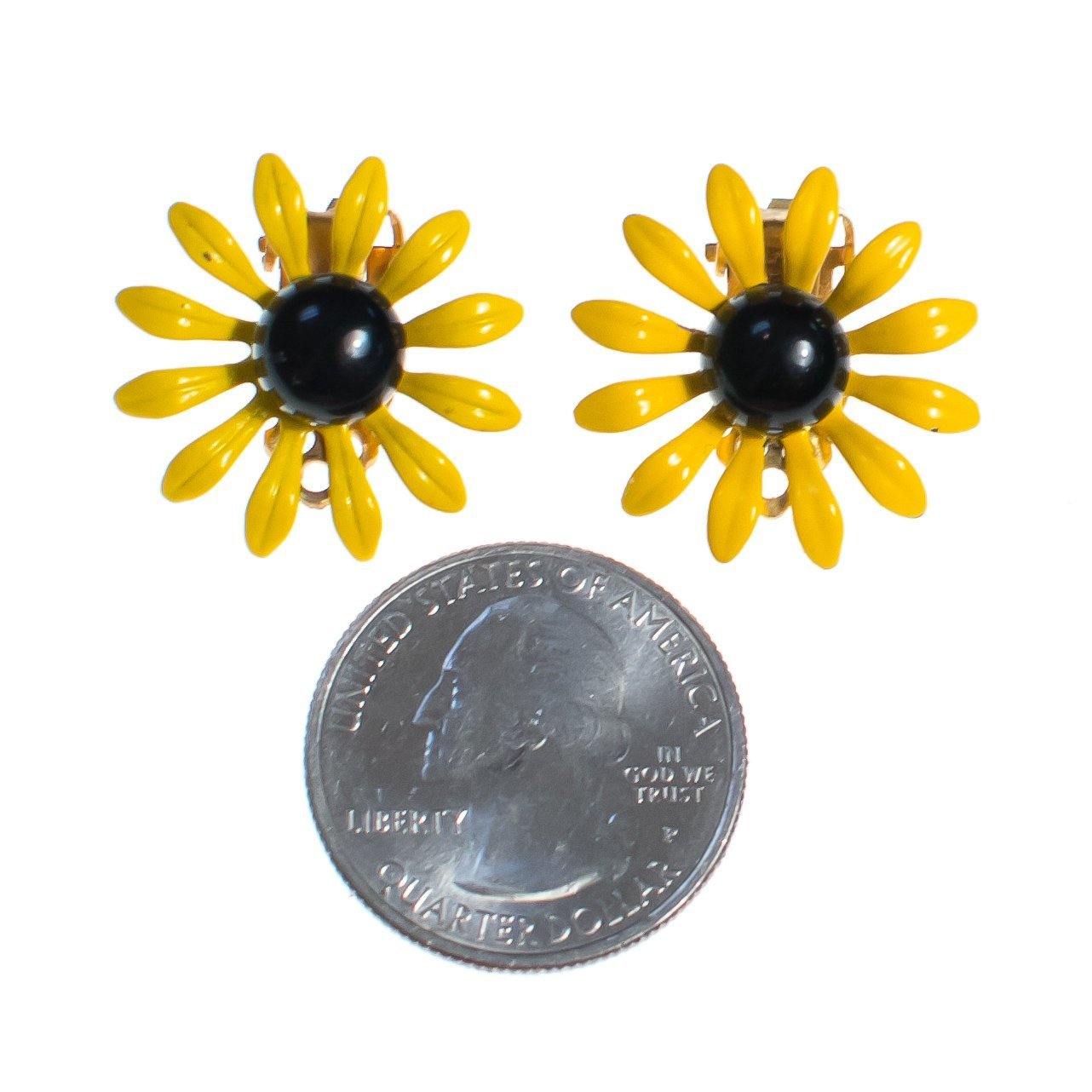 Vintage 1950s Black Eyed Susan Yellow and Black Enamel Flower Statement Earrings by 1950s - Vintage Meet Modern Vintage Jewelry - Chicago, Illinois - #oldhollywoodglamour #vintagemeetmodern #designervintage #jewelrybox #antiquejewelry #vintagejewelry