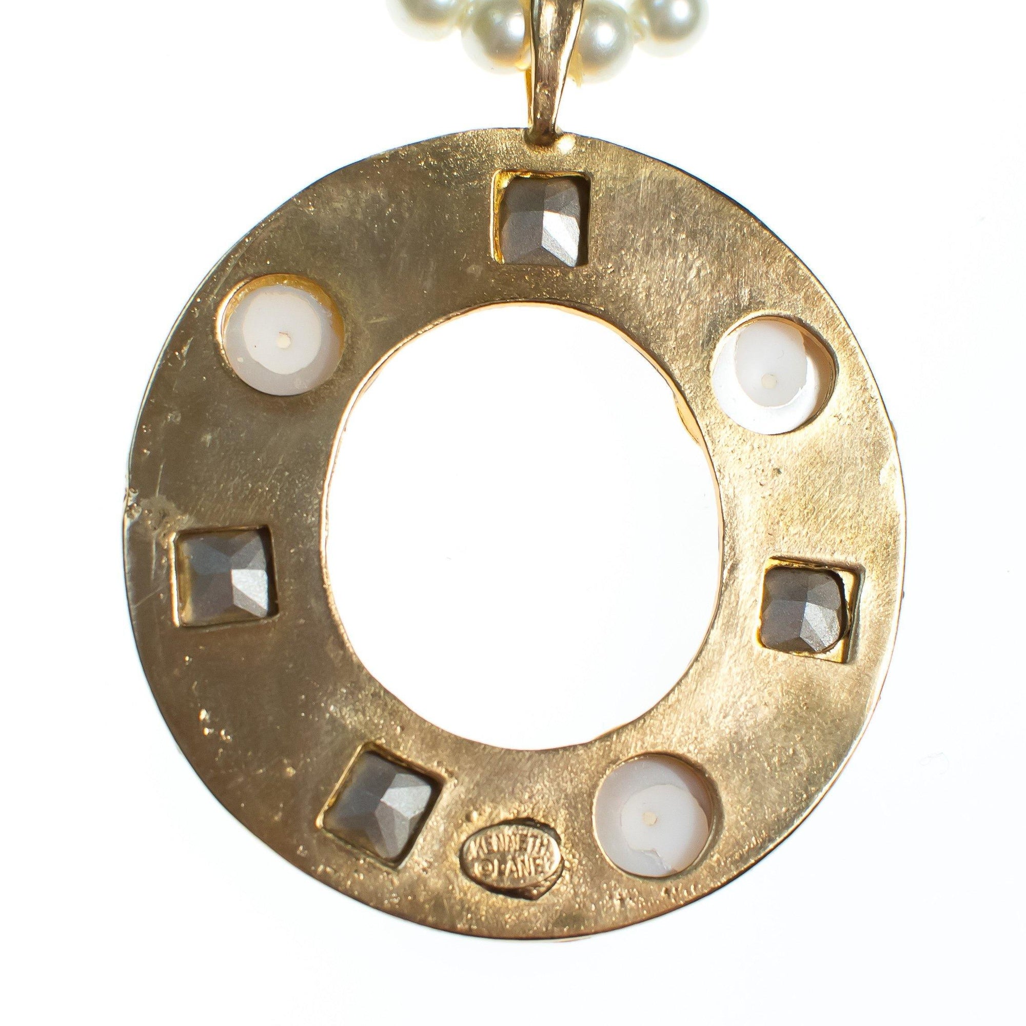 Vintage Kenneth Jay lane Pearl Diamante Crystal and Black Enamel Pendant Statement Necklace by Kenneth Jay lane - Vintage Meet Modern Vintage Jewelry - Chicago, Illinois - #oldhollywoodglamour #vintagemeetmodern #designervintage #jewelrybox #antiquejewelry #vintagejewelry