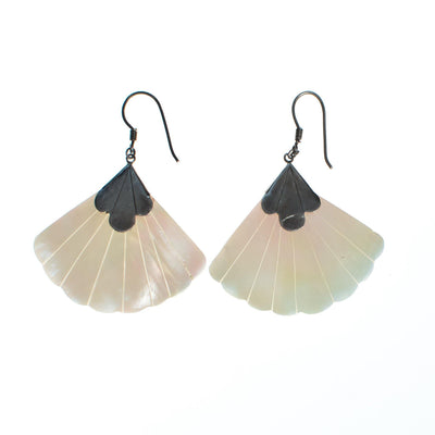 Vintage Mother of Pearl Fan Dangling Earrings with Sterling Silver by 1980s - Vintage Meet Modern Vintage Jewelry - Chicago, Illinois - #oldhollywoodglamour #vintagemeetmodern #designervintage #jewelrybox #antiquejewelry #vintagejewelry