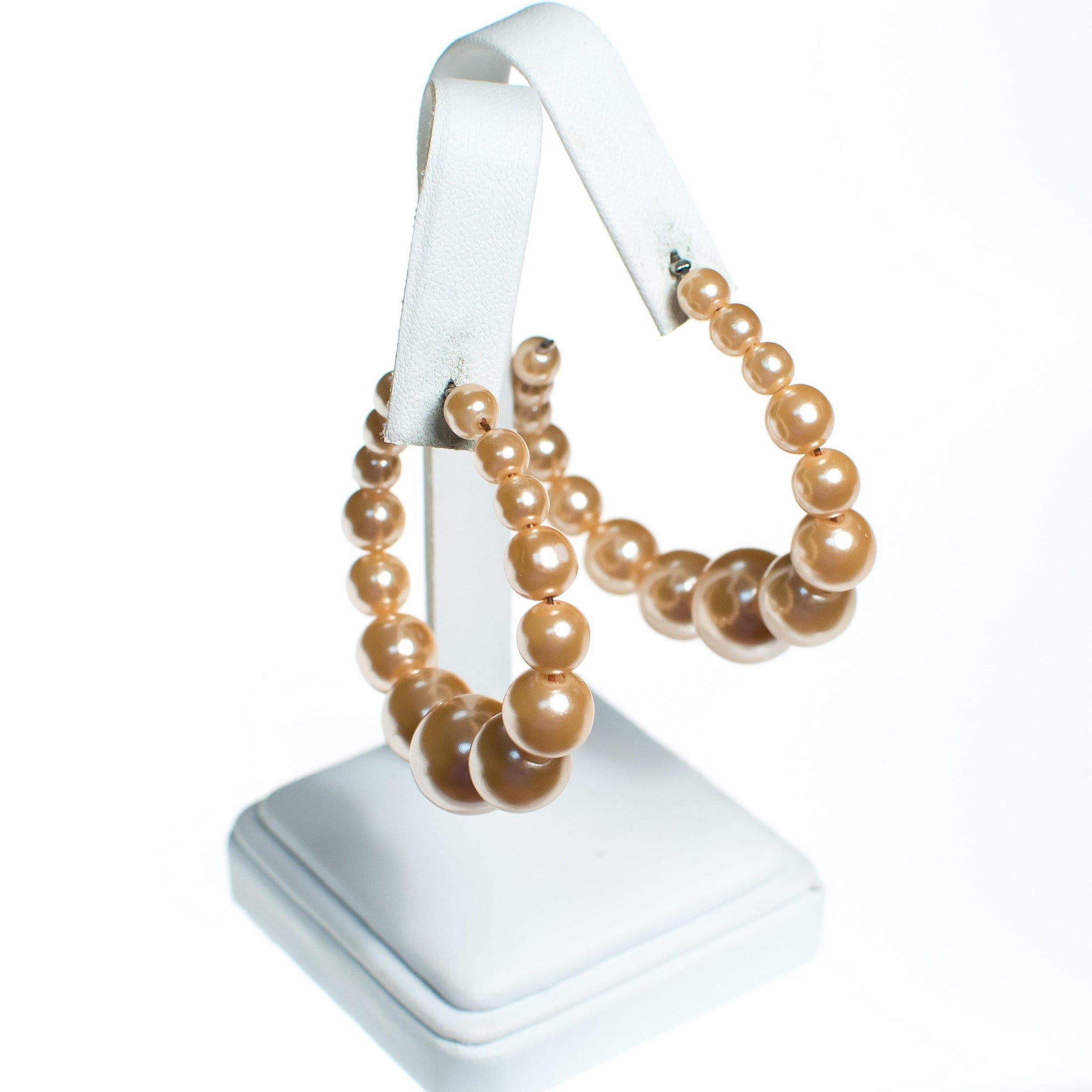 Vintage Peach Pearl Large Hoop Earrings by 1980s - Vintage Meet Modern Vintage Jewelry - Chicago, Illinois - #oldhollywoodglamour #vintagemeetmodern #designervintage #jewelrybox #antiquejewelry #vintagejewelry