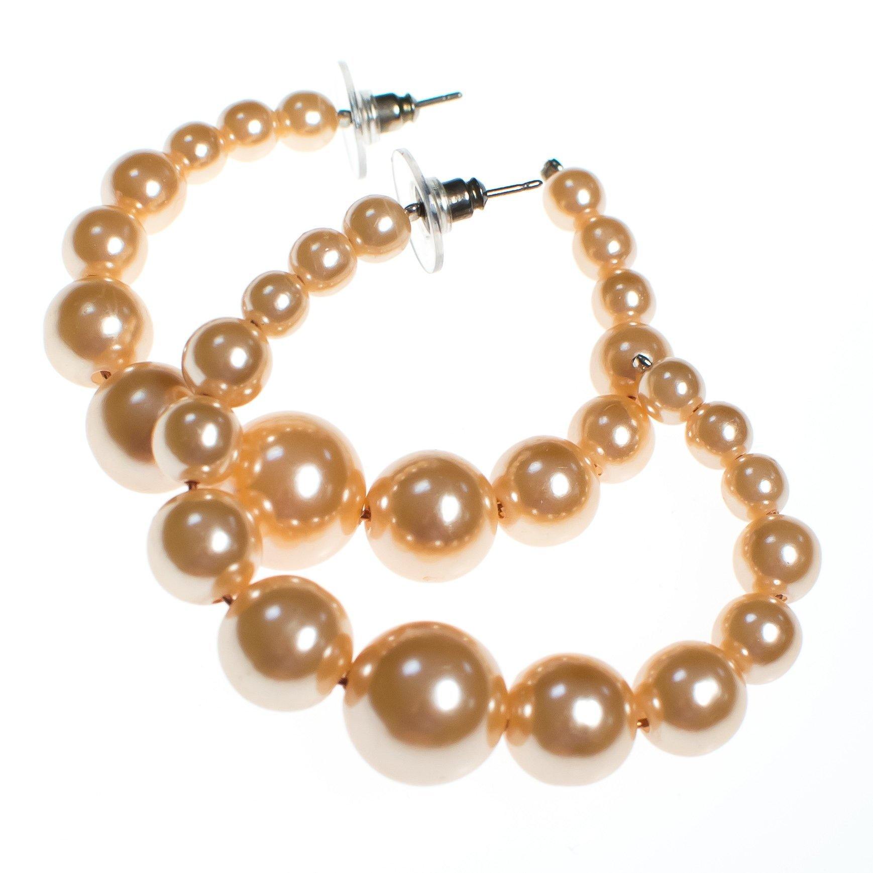 Vintage Peach Pearl Large Hoop Earrings by 1980s - Vintage Meet Modern Vintage Jewelry - Chicago, Illinois - #oldhollywoodglamour #vintagemeetmodern #designervintage #jewelrybox #antiquejewelry #vintagejewelry