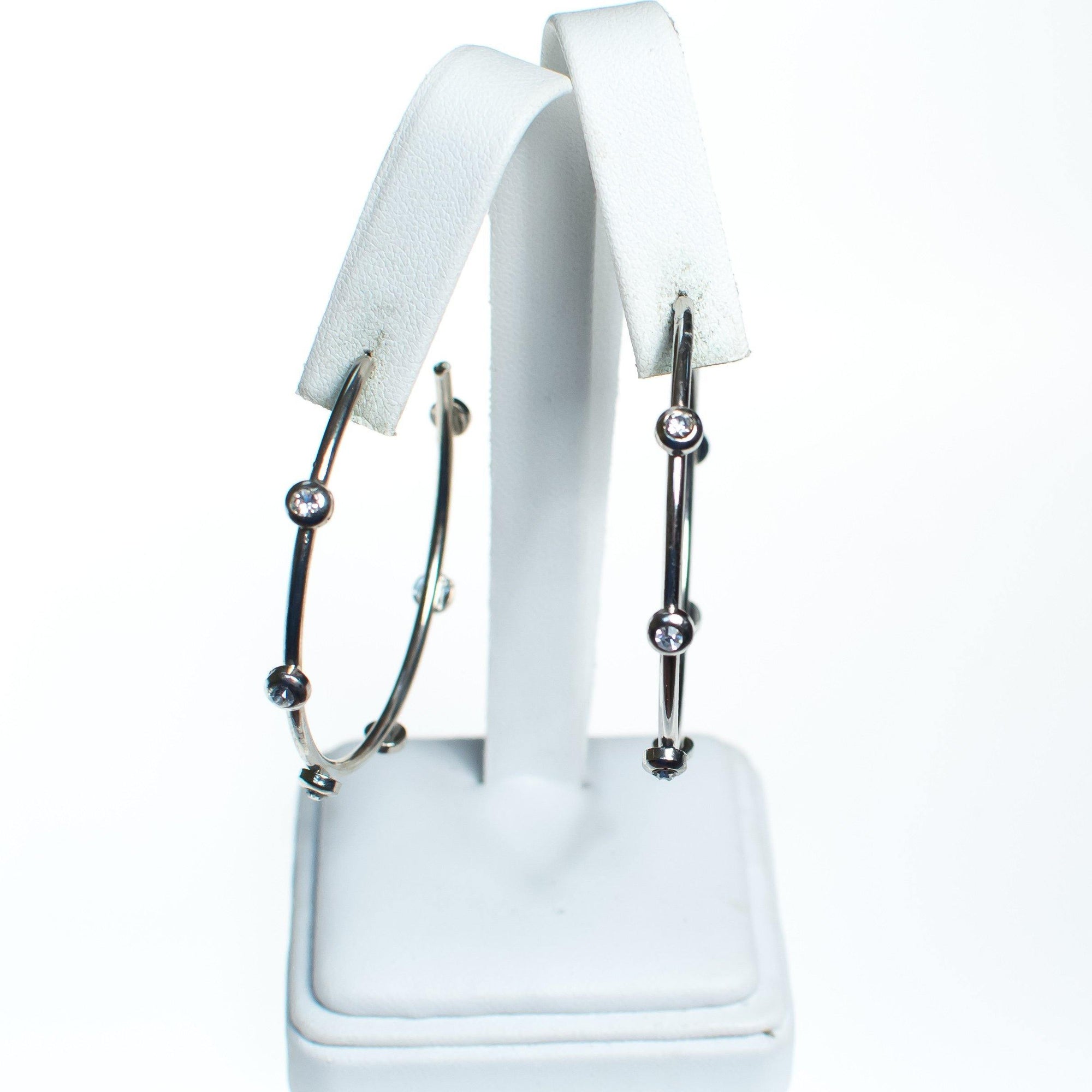 Vintage Large Silver Hoop earrings with Rhinestones by 1990s - Vintage Meet Modern Vintage Jewelry - Chicago, Illinois - #oldhollywoodglamour #vintagemeetmodern #designervintage #jewelrybox #antiquejewelry #vintagejewelry