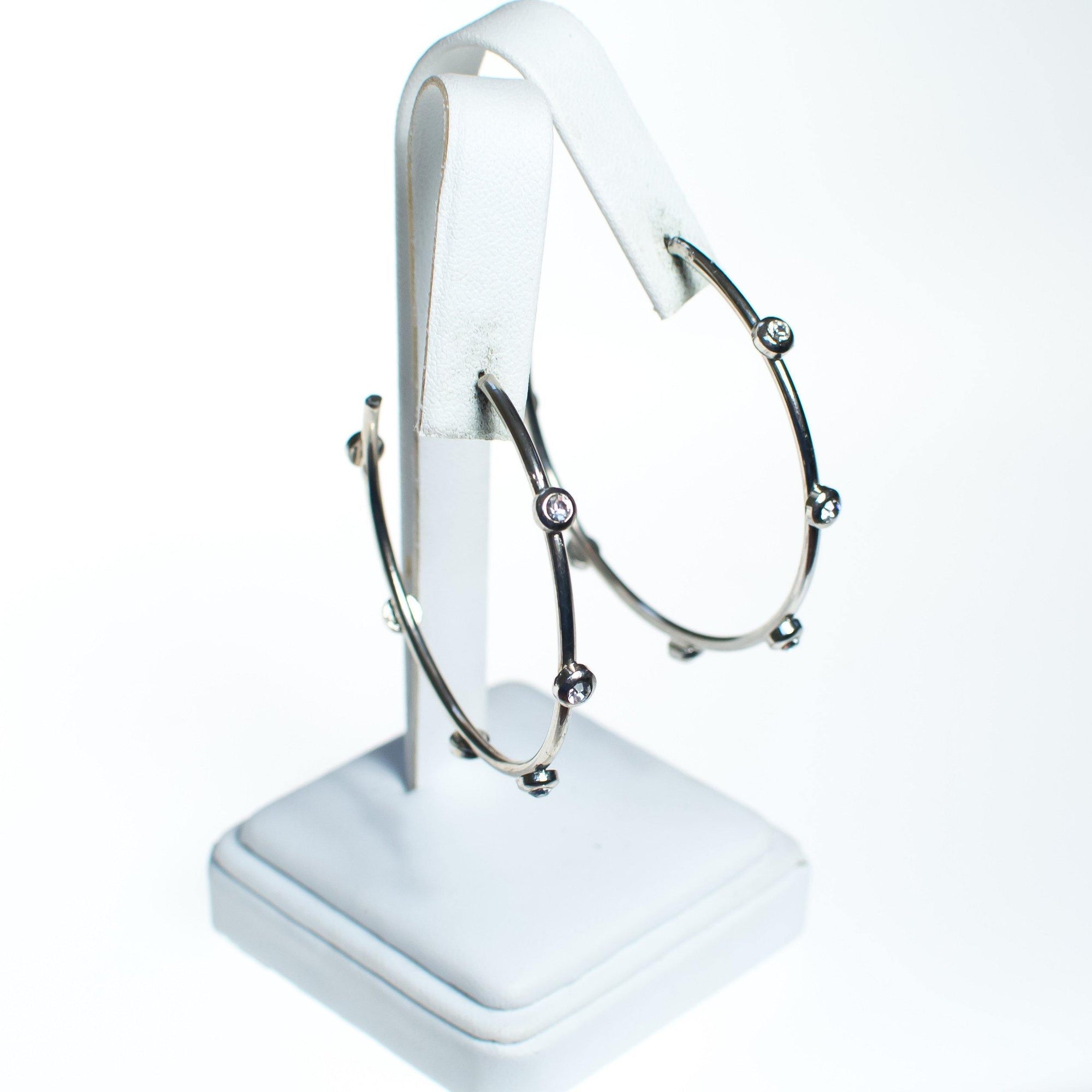 Vintage Large Silver Hoop earrings with Rhinestones by 1990s - Vintage Meet Modern Vintage Jewelry - Chicago, Illinois - #oldhollywoodglamour #vintagemeetmodern #designervintage #jewelrybox #antiquejewelry #vintagejewelry