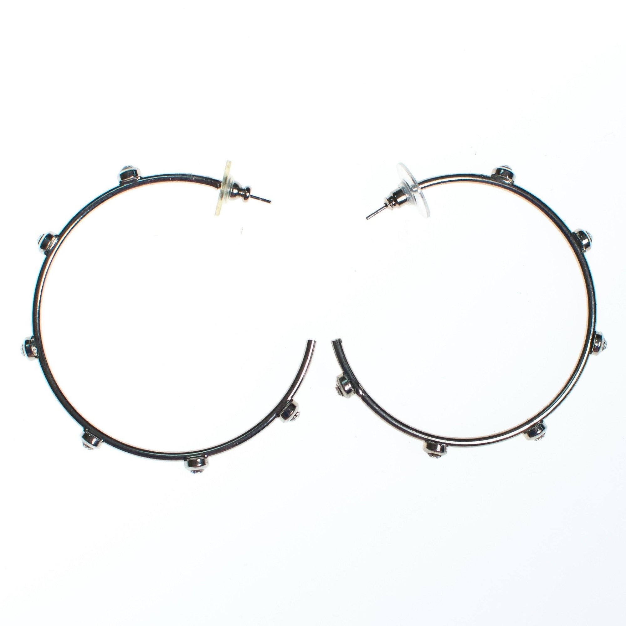 Vintage Large Silver Hoop earrings with Rhinestones by 1990s - Vintage Meet Modern Vintage Jewelry - Chicago, Illinois - #oldhollywoodglamour #vintagemeetmodern #designervintage #jewelrybox #antiquejewelry #vintagejewelry