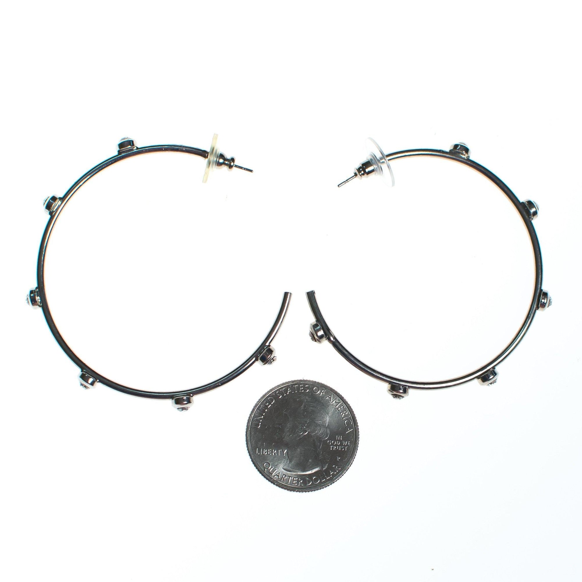 Vintage Large Silver Hoop earrings with Rhinestones by 1990s - Vintage Meet Modern Vintage Jewelry - Chicago, Illinois - #oldhollywoodglamour #vintagemeetmodern #designervintage #jewelrybox #antiquejewelry #vintagejewelry